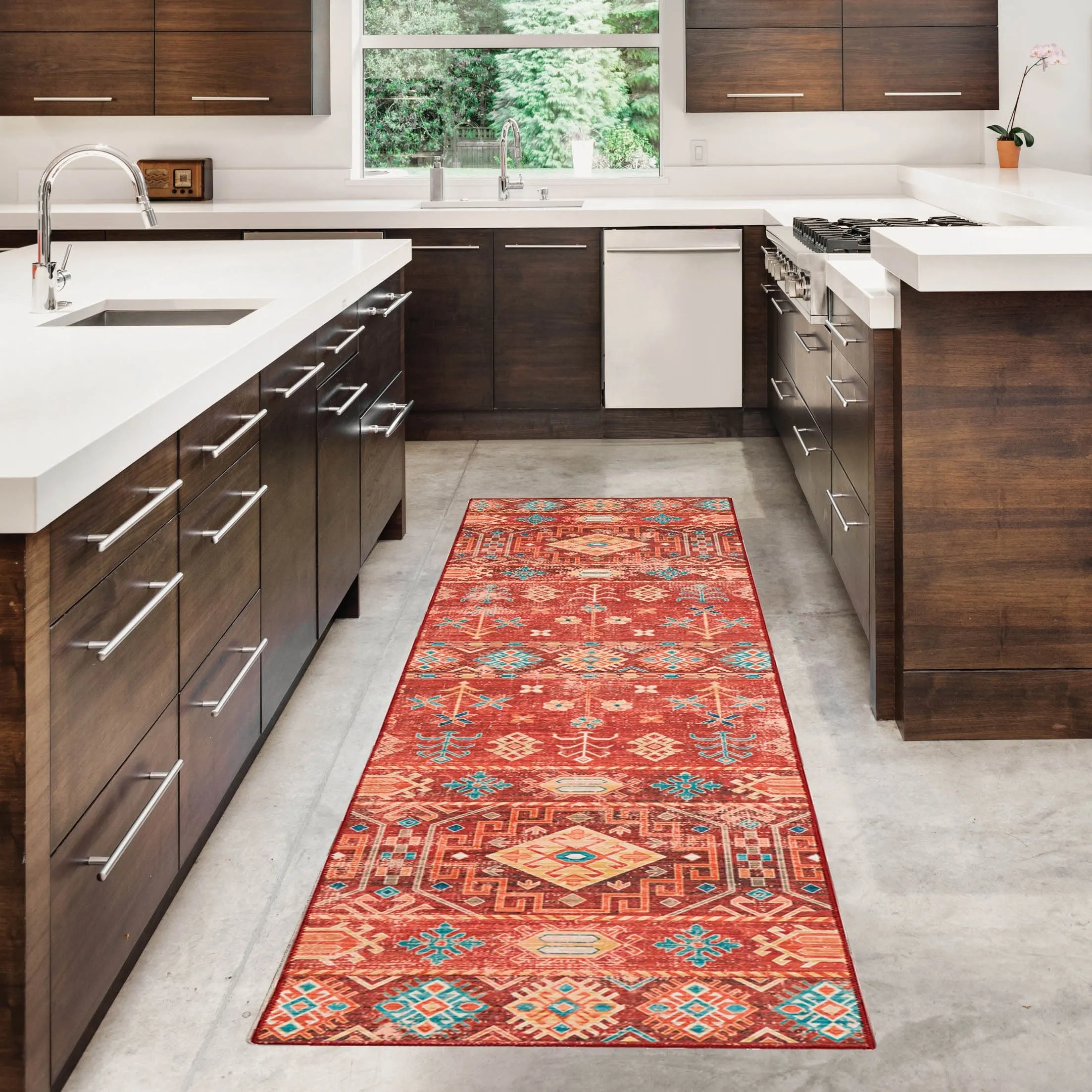 Devlin Machine Washable Red and Ivory Rug