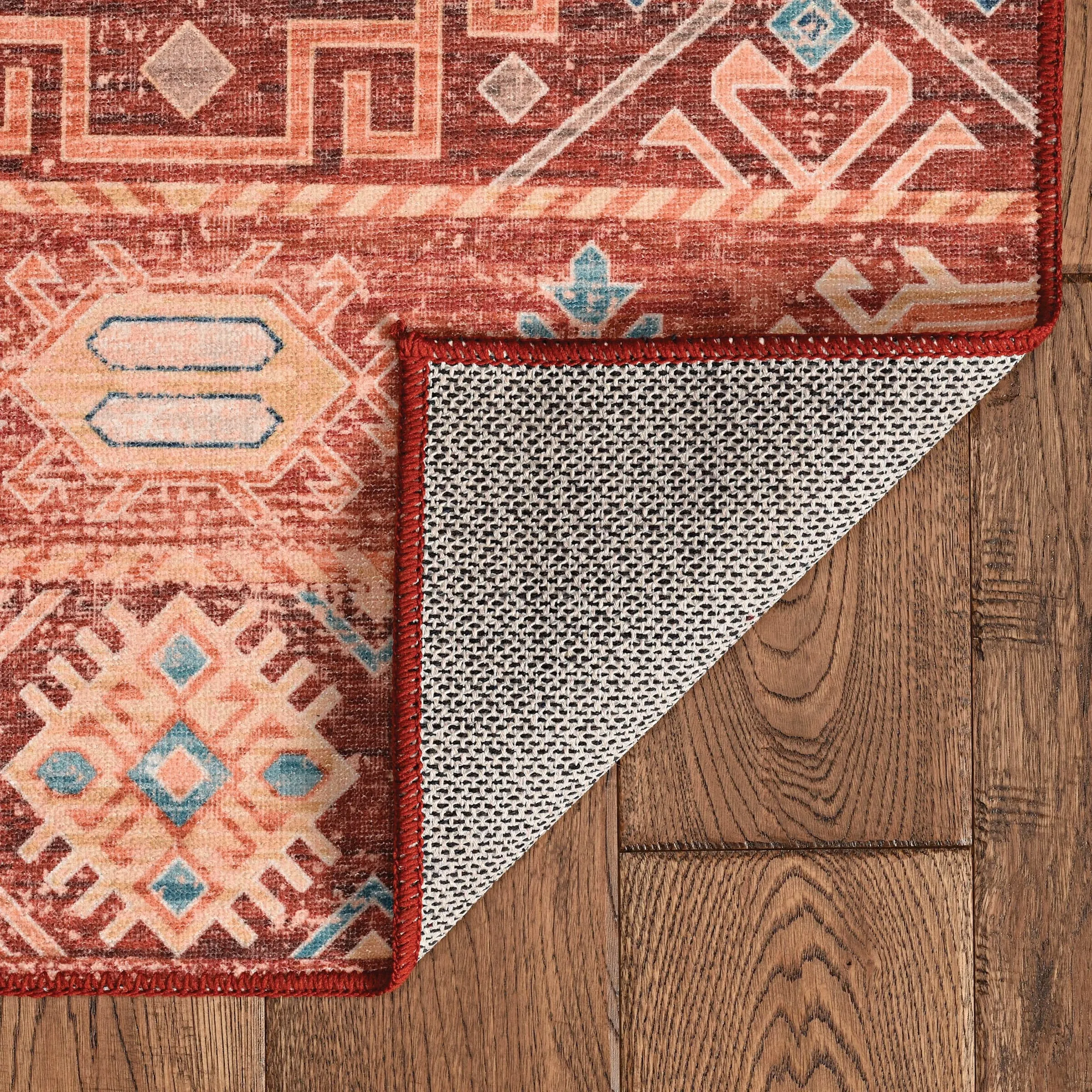 Devlin Machine Washable Red and Ivory Rug