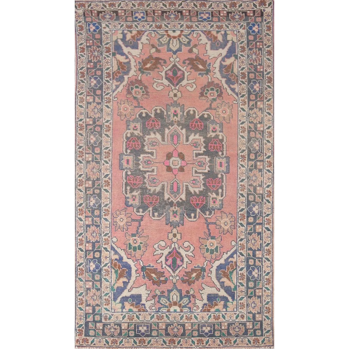 Distressed Pink Bakhtiari Antique Persian Rug Hand-Knotted Wool Carpet - 4'1 x 7'7