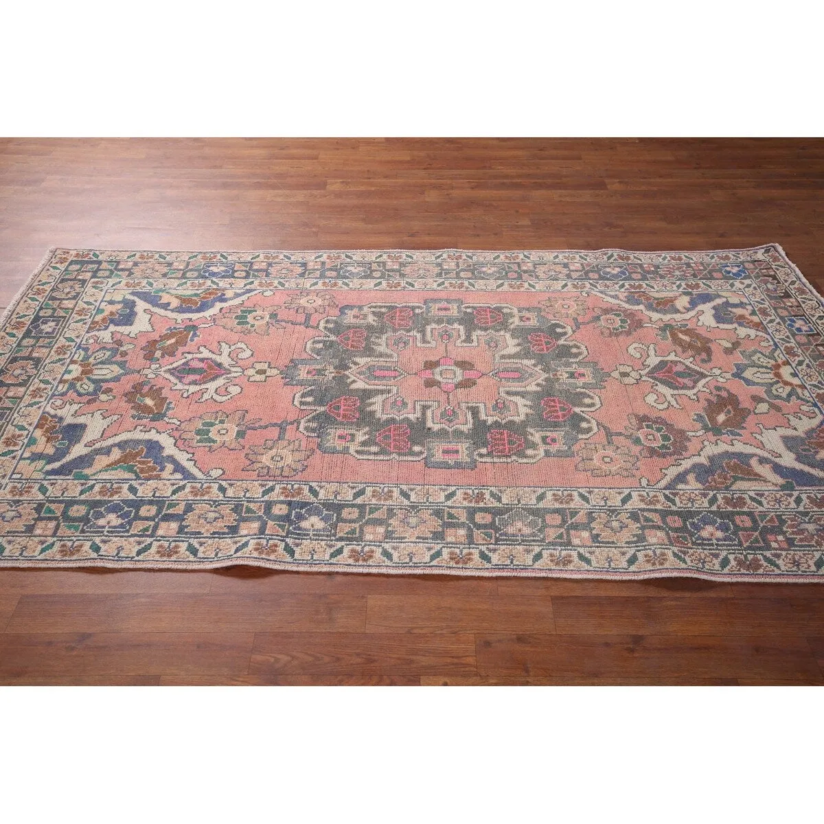 Distressed Pink Bakhtiari Antique Persian Rug Hand-Knotted Wool Carpet - 4'1 x 7'7