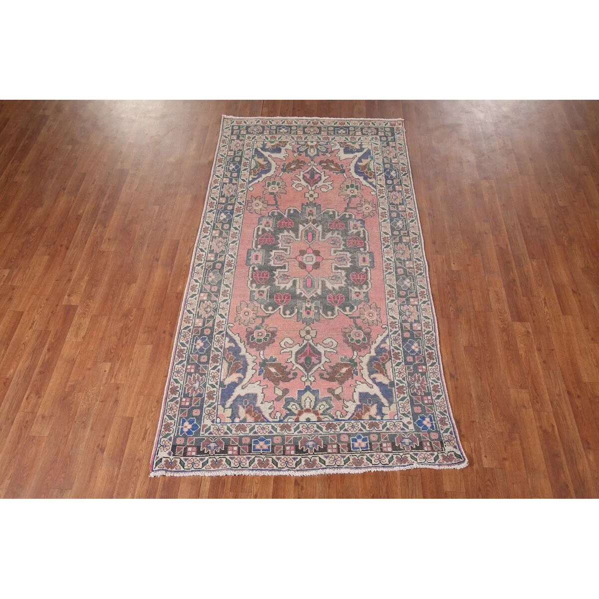 Distressed Pink Bakhtiari Antique Persian Rug Hand-Knotted Wool Carpet - 4'1 x 7'7