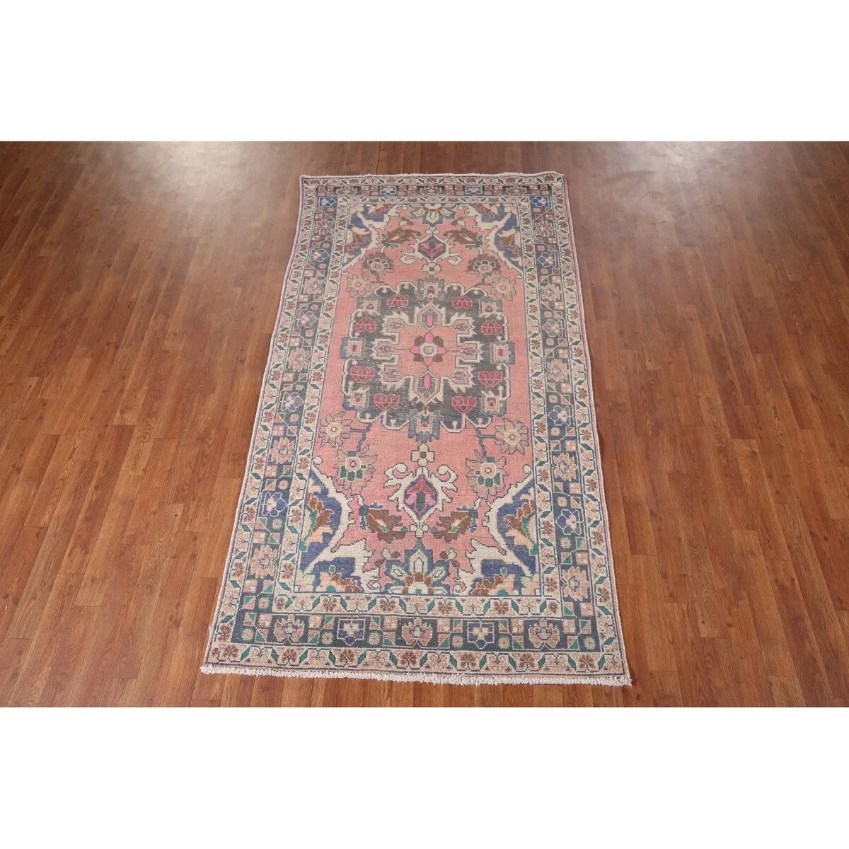Distressed Pink Bakhtiari Antique Persian Rug Hand-Knotted Wool Carpet - 4'1 x 7'7