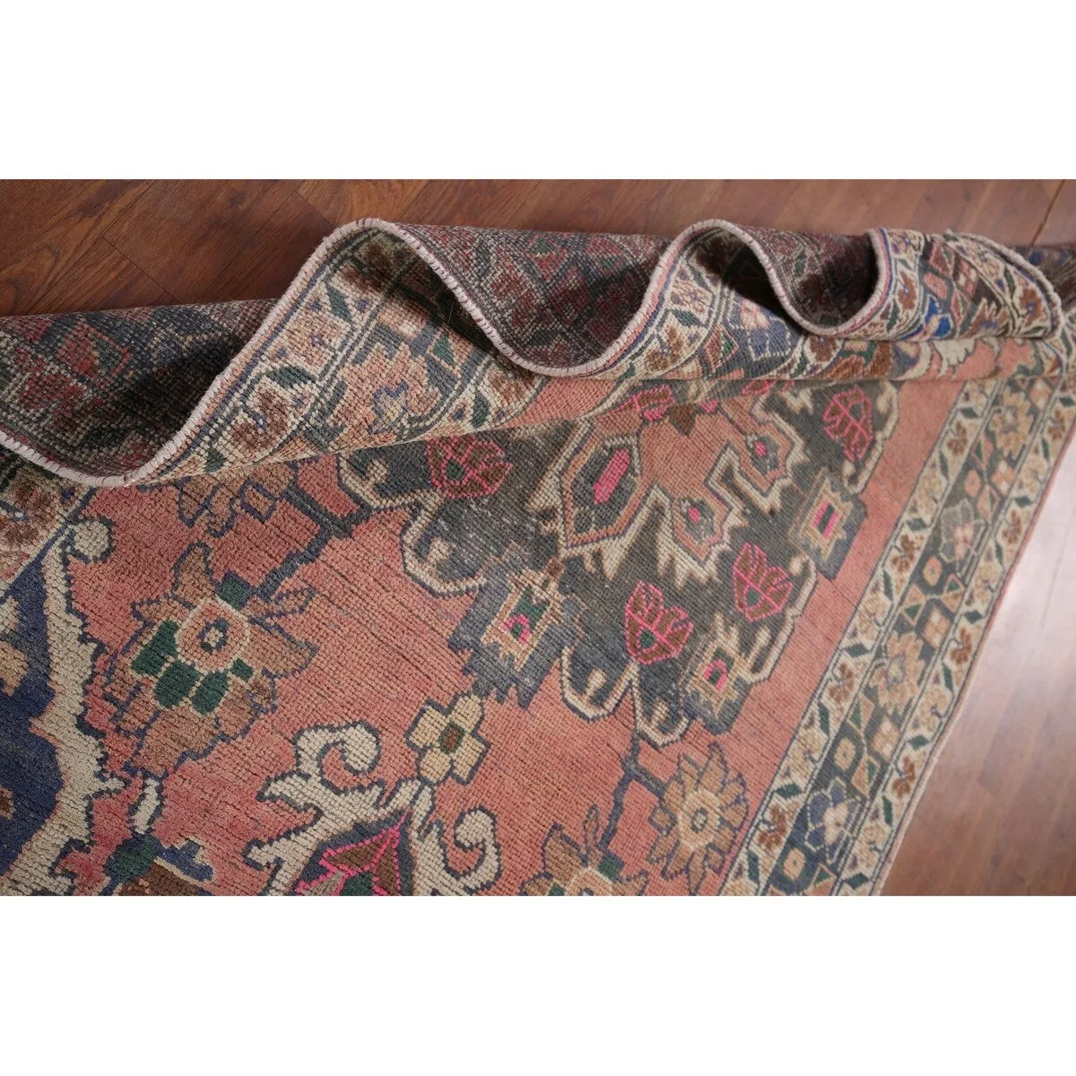 Distressed Pink Bakhtiari Antique Persian Rug Hand-Knotted Wool Carpet - 4'1 x 7'7