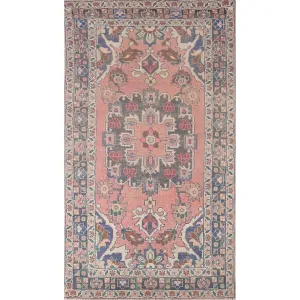 Distressed Pink Bakhtiari Antique Persian Rug Hand-Knotted Wool Carpet - 4'1 x 7'7