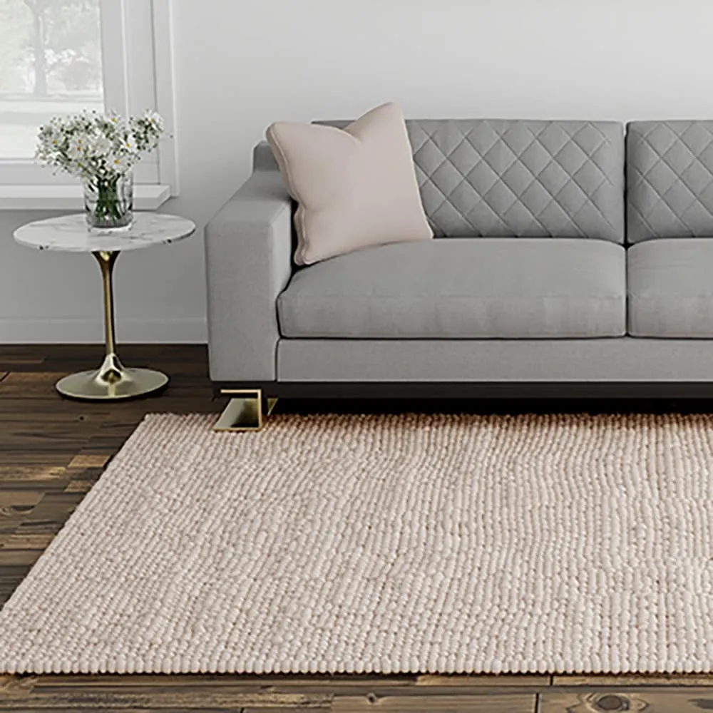 Domani Clouds Contemporary Hand-Knotted Ivory Heathered Rug