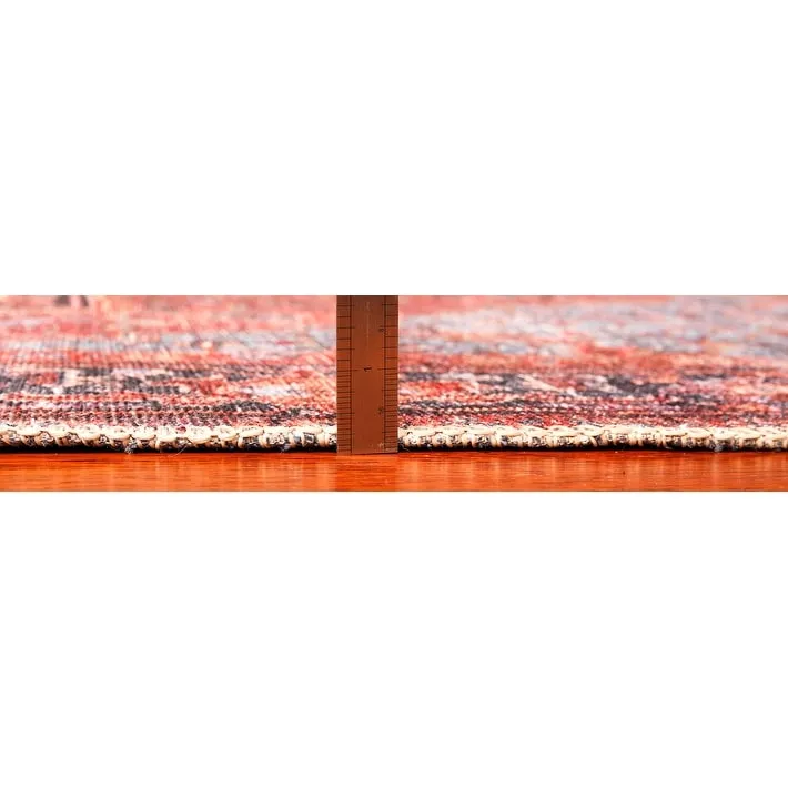 Domani Grove Machine Washable Distressed Oriental Red Medallion Area Rug
