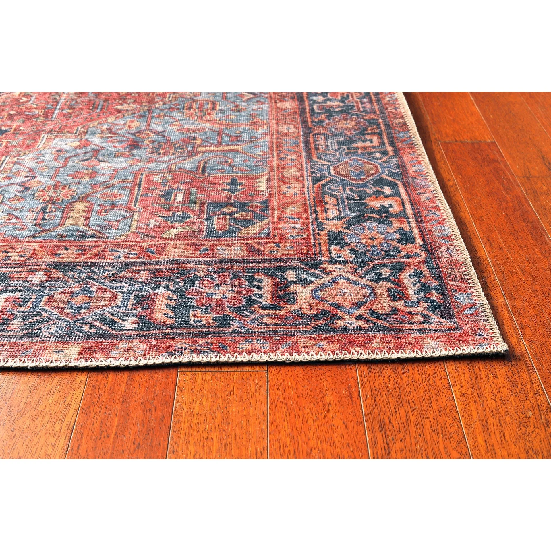 Domani Grove Machine Washable Distressed Oriental Red Medallion Area Rug