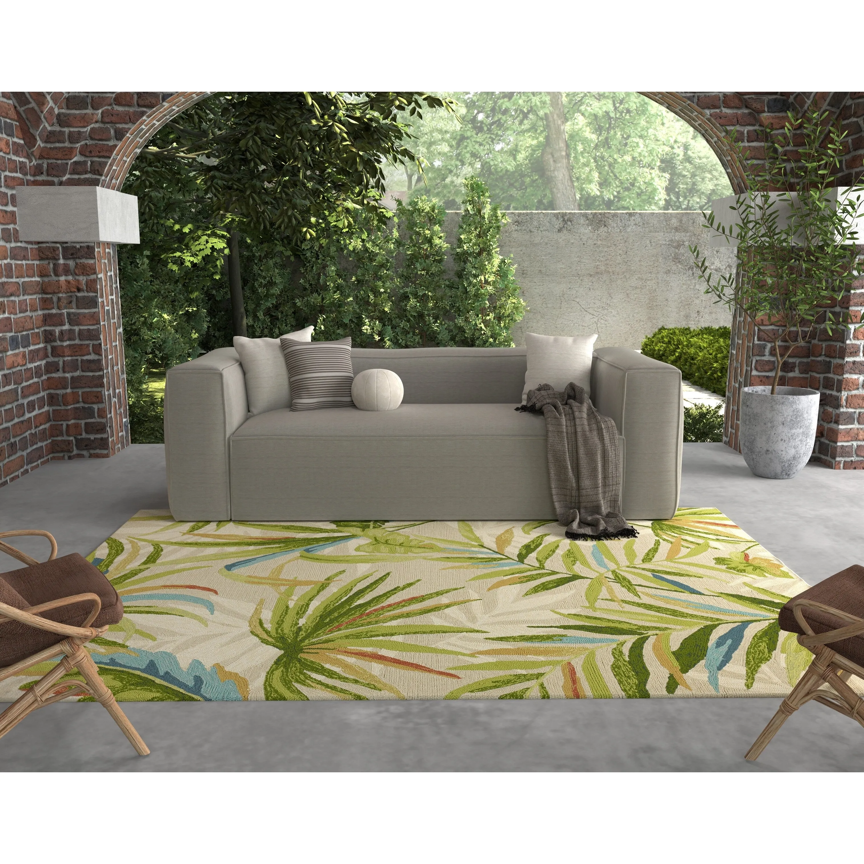 Domani Trails Tropical Leaf Hand-hooked Indoor/Outdoor Area Rug