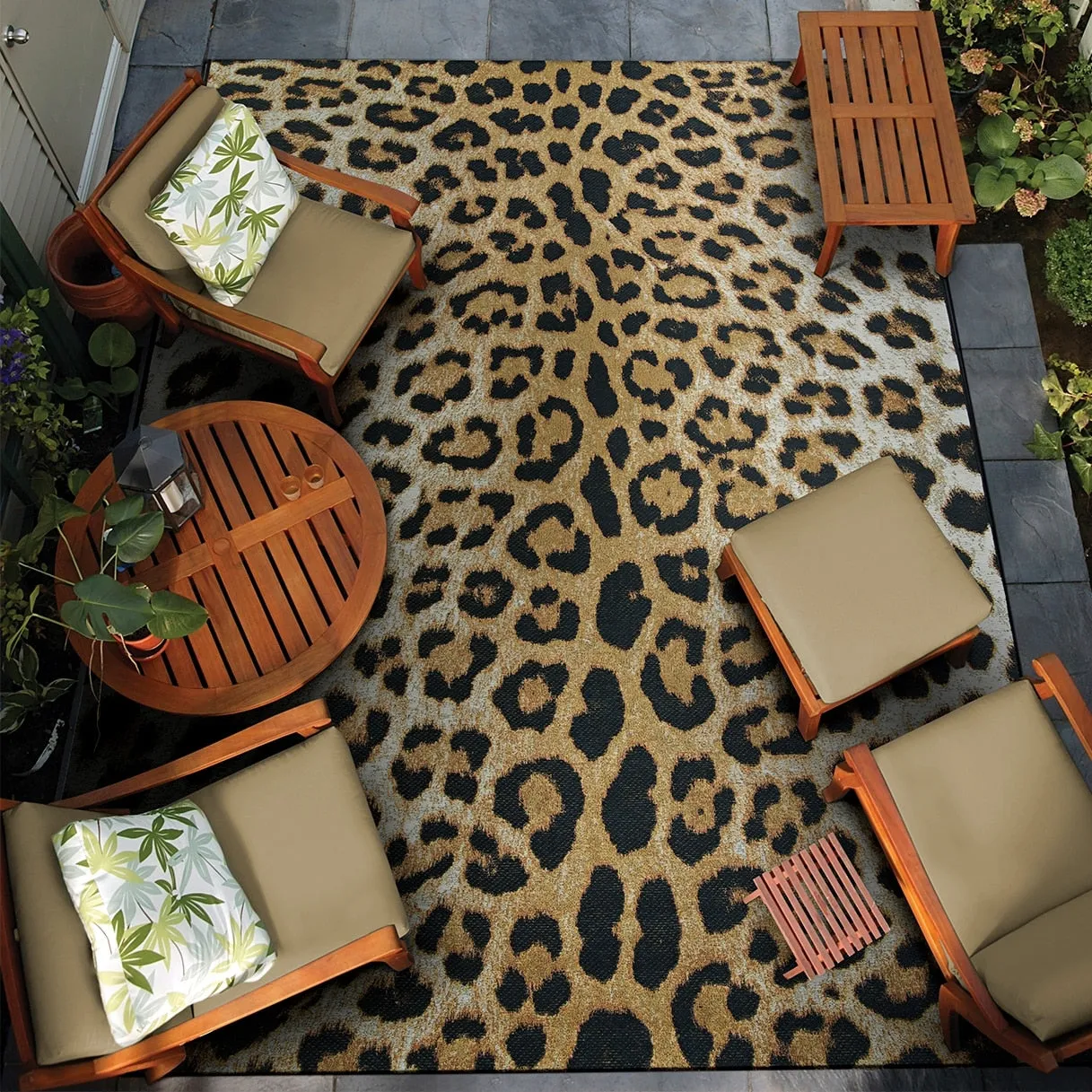 Dream Decor Rugs Gelato Jungle Leopard Black Beige Outdoor Area Rug