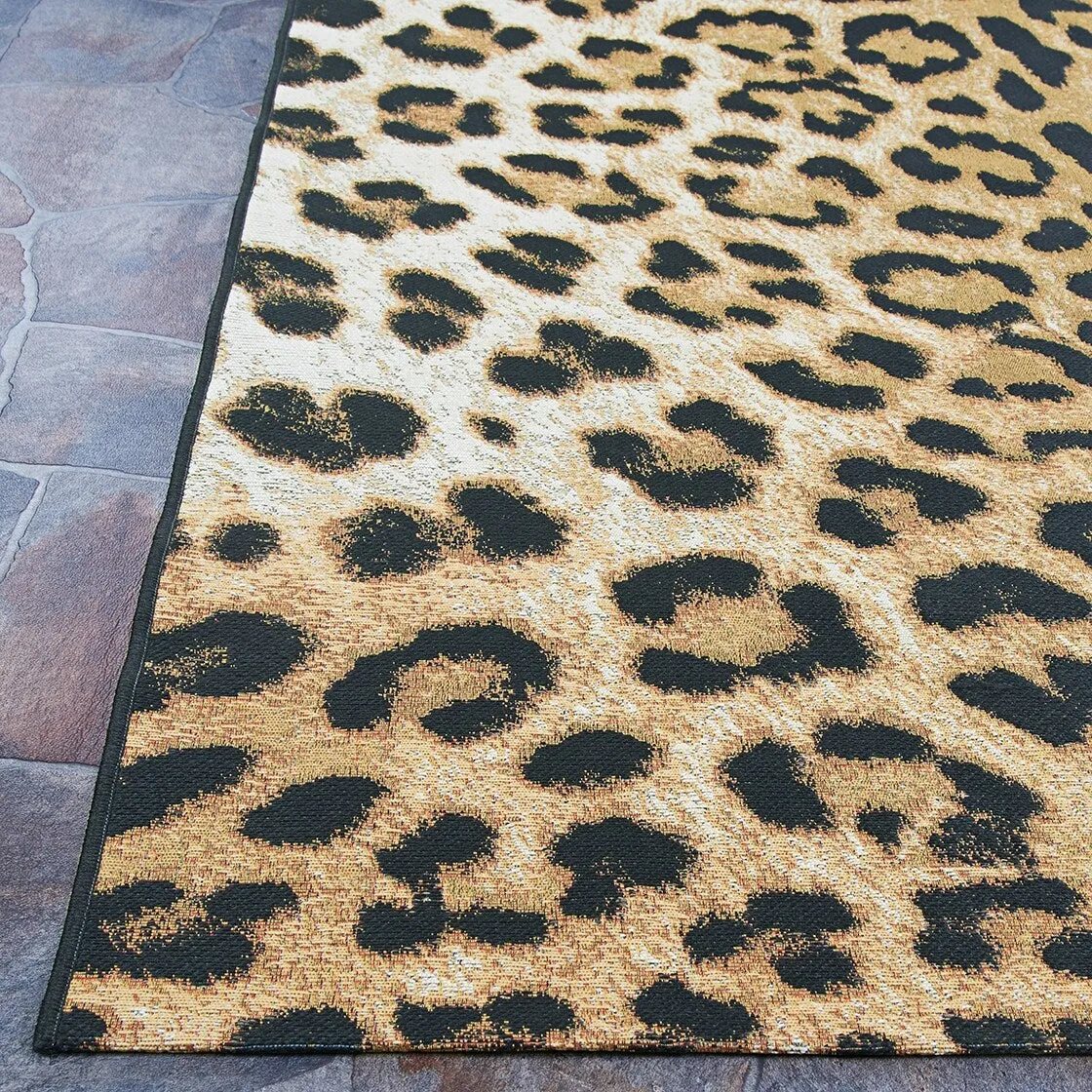 Dream Decor Rugs Gelato Jungle Leopard Black Beige Outdoor Area Rug