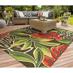 Dream Decor Rugs Miami Palms Brown Deep Green Indoor Outdoor Area Rug