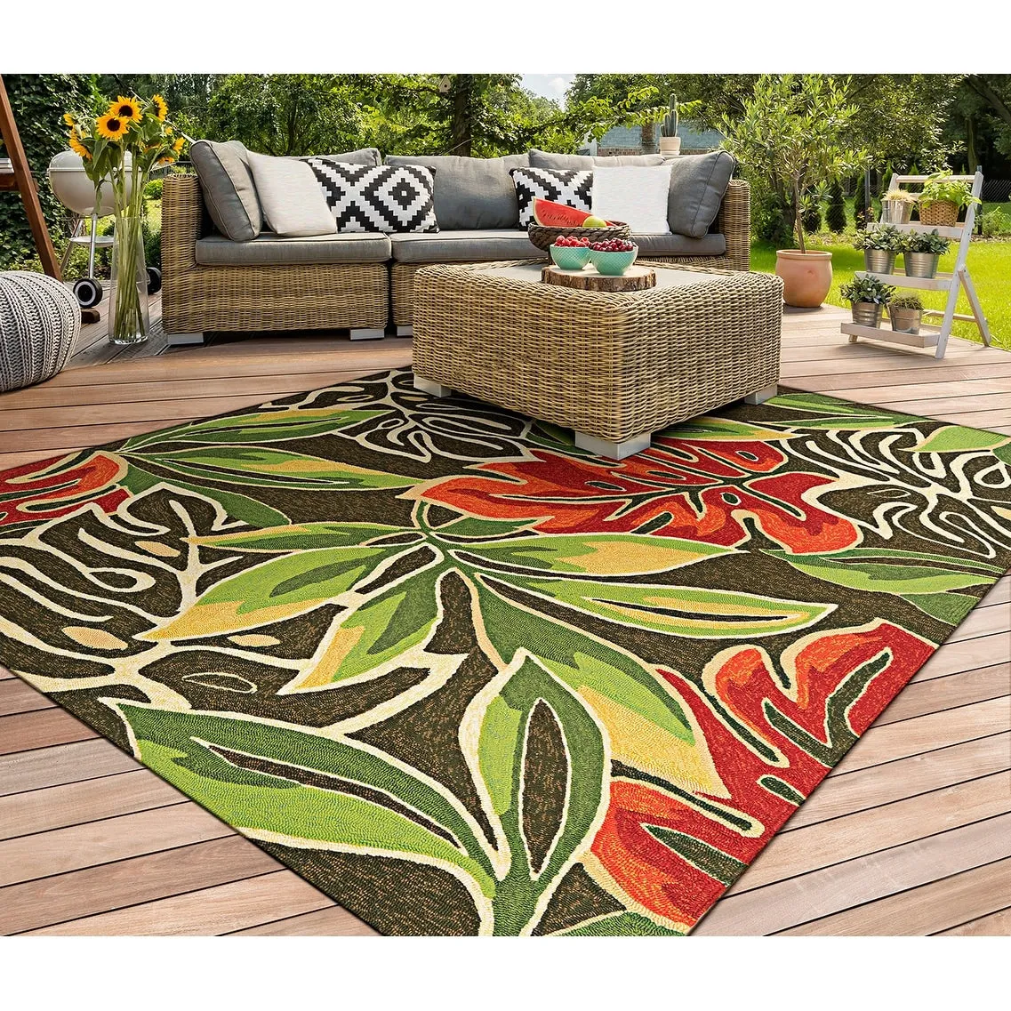 Dream Decor Rugs Miami Palms Brown Deep Green Indoor Outdoor Area Rug