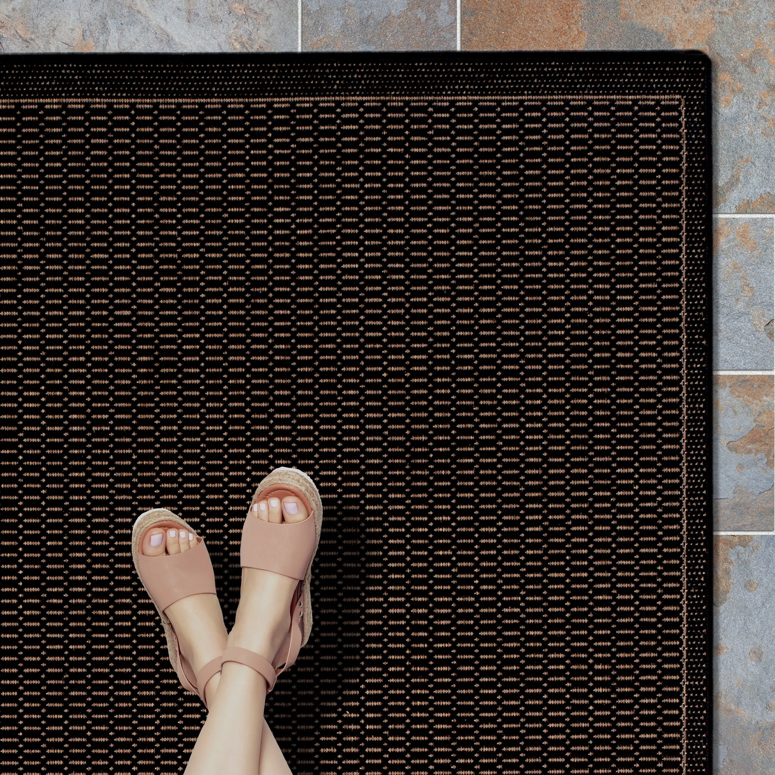 Dream Decor Rugs Pergola Basketweave Black Brown Outdoor Area Rug