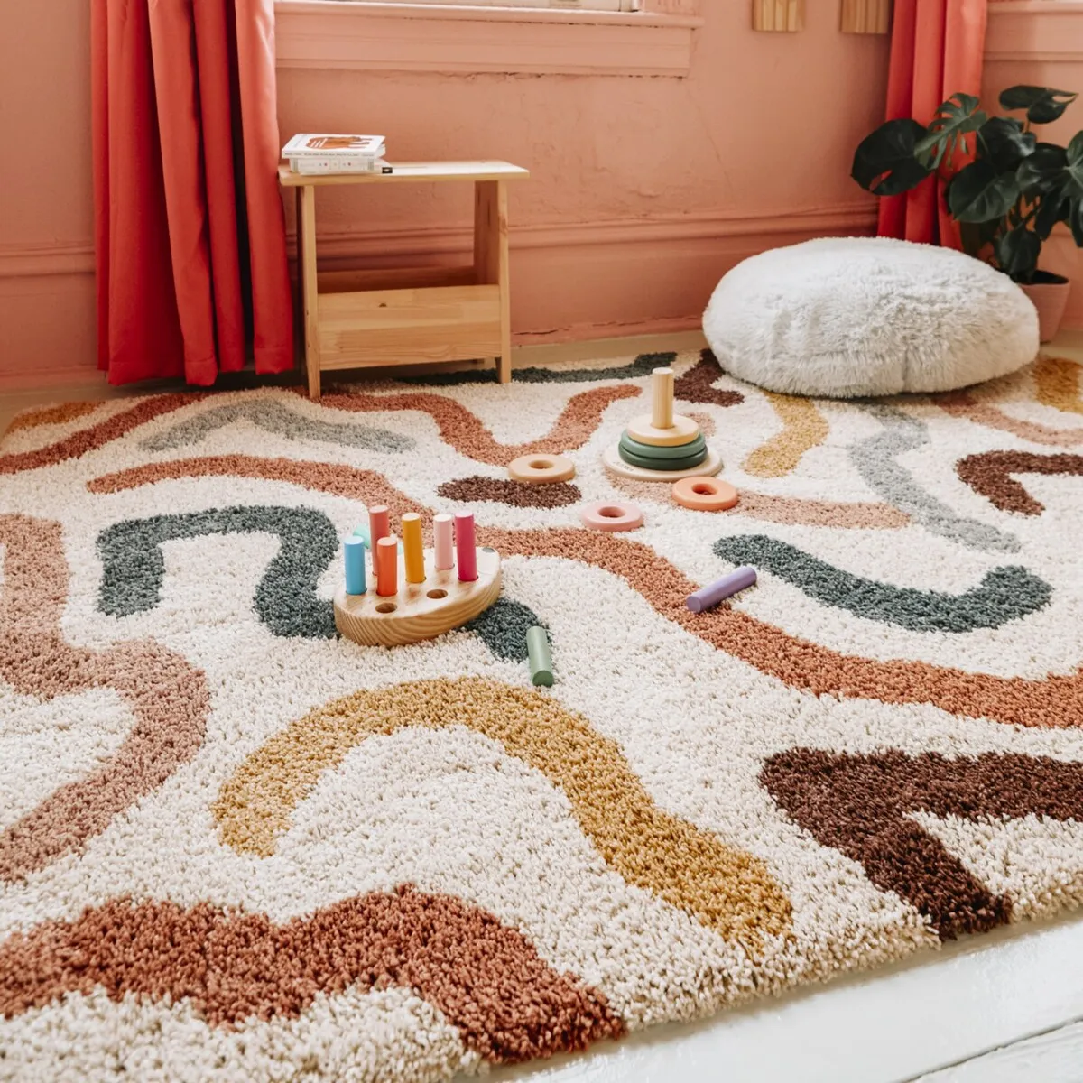 Duret Abstract Lines Contemporary Shag Area Rug