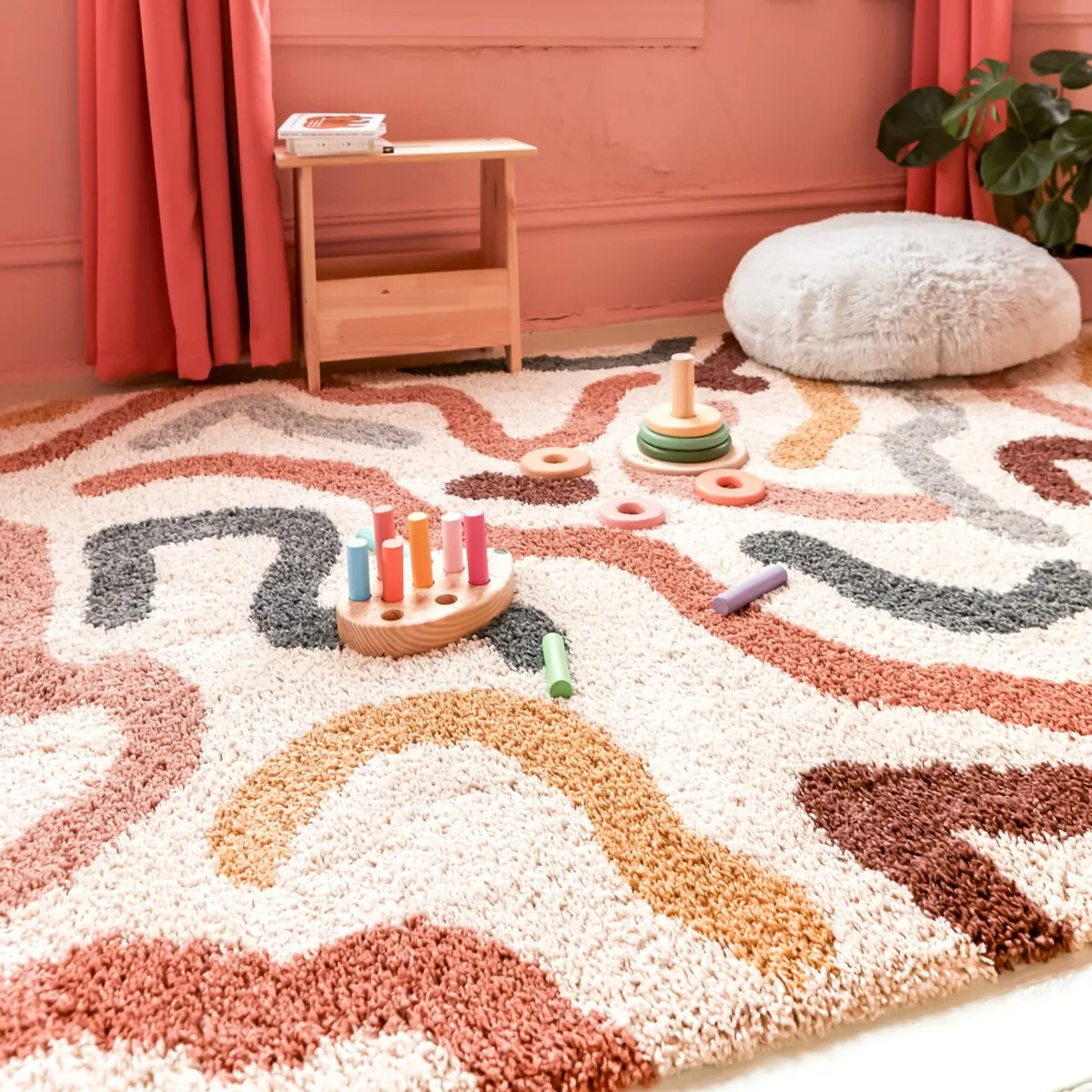 Duret Abstract Lines Contemporary Shag Area Rug