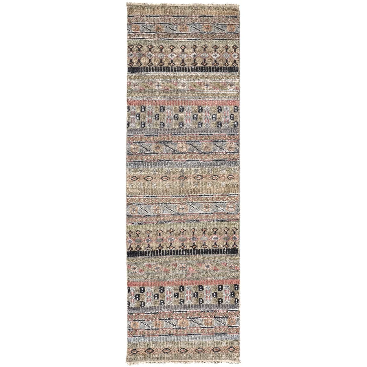 Eckhart Tribal Rug. Khaki Tan/Terracotta/Blue. Area Rug