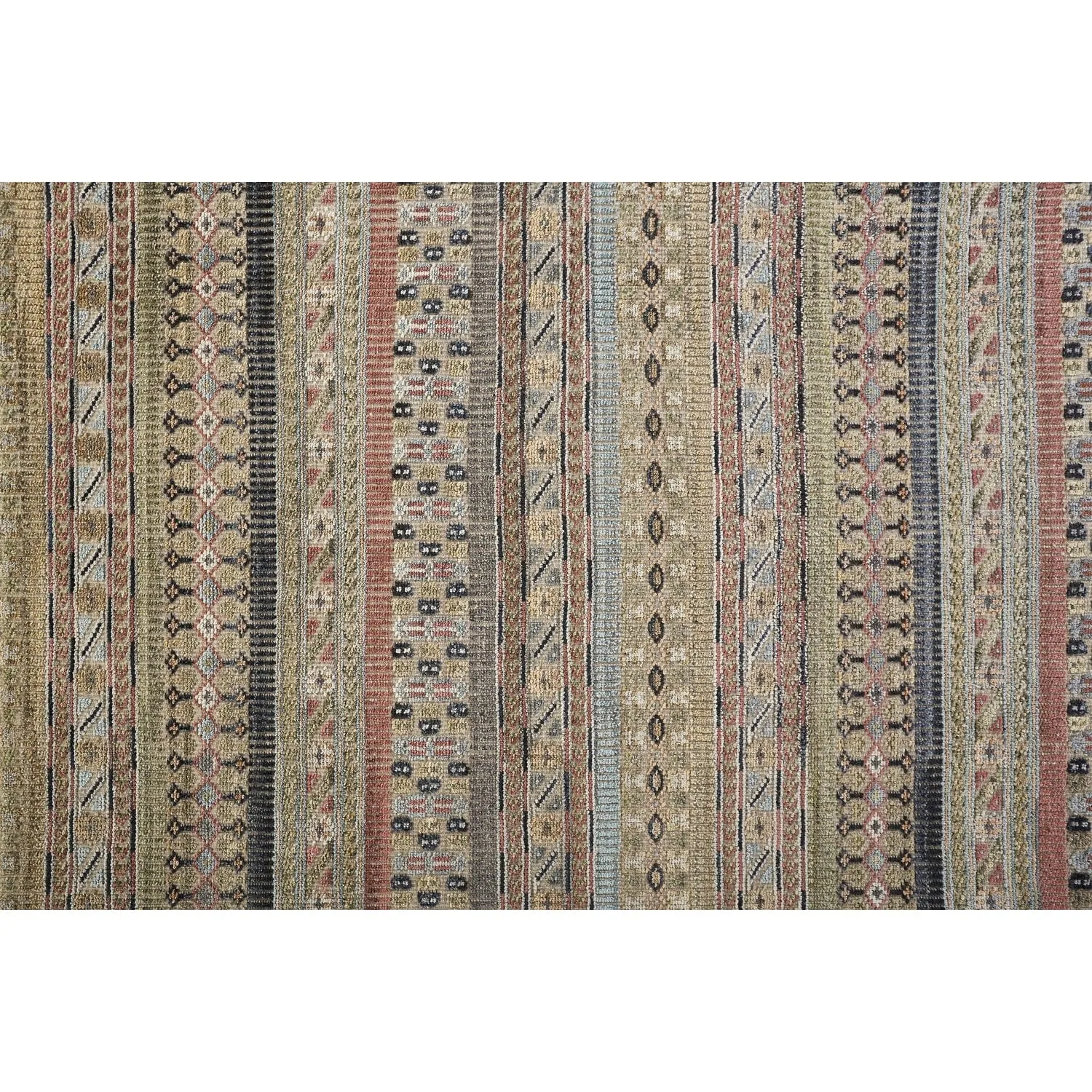 Eckhart Tribal Rug. Khaki Tan/Terracotta/Blue. Area Rug