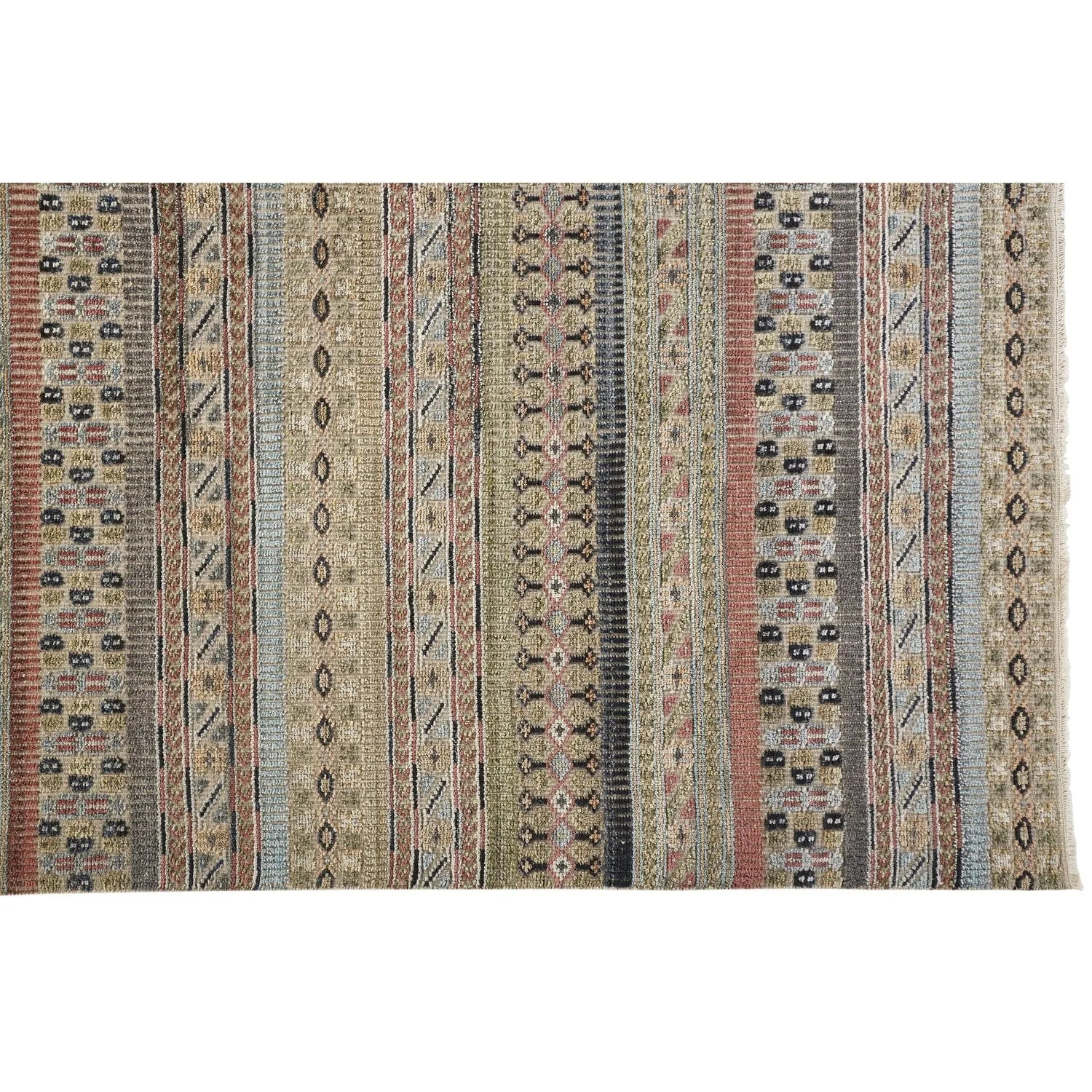 Eckhart Tribal Rug. Khaki Tan/Terracotta/Blue. Area Rug