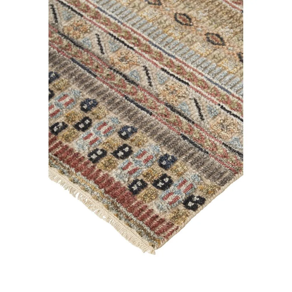Eckhart Tribal Rug. Khaki Tan/Terracotta/Blue. Area Rug