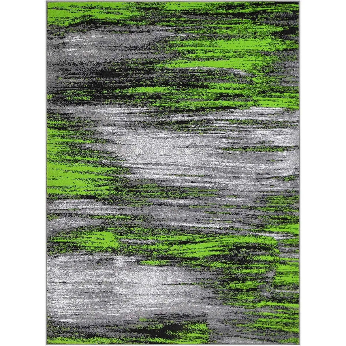 Electric Green. Grey. Silver. Black Abstract Rug Modern Contemporary Brush Pattern