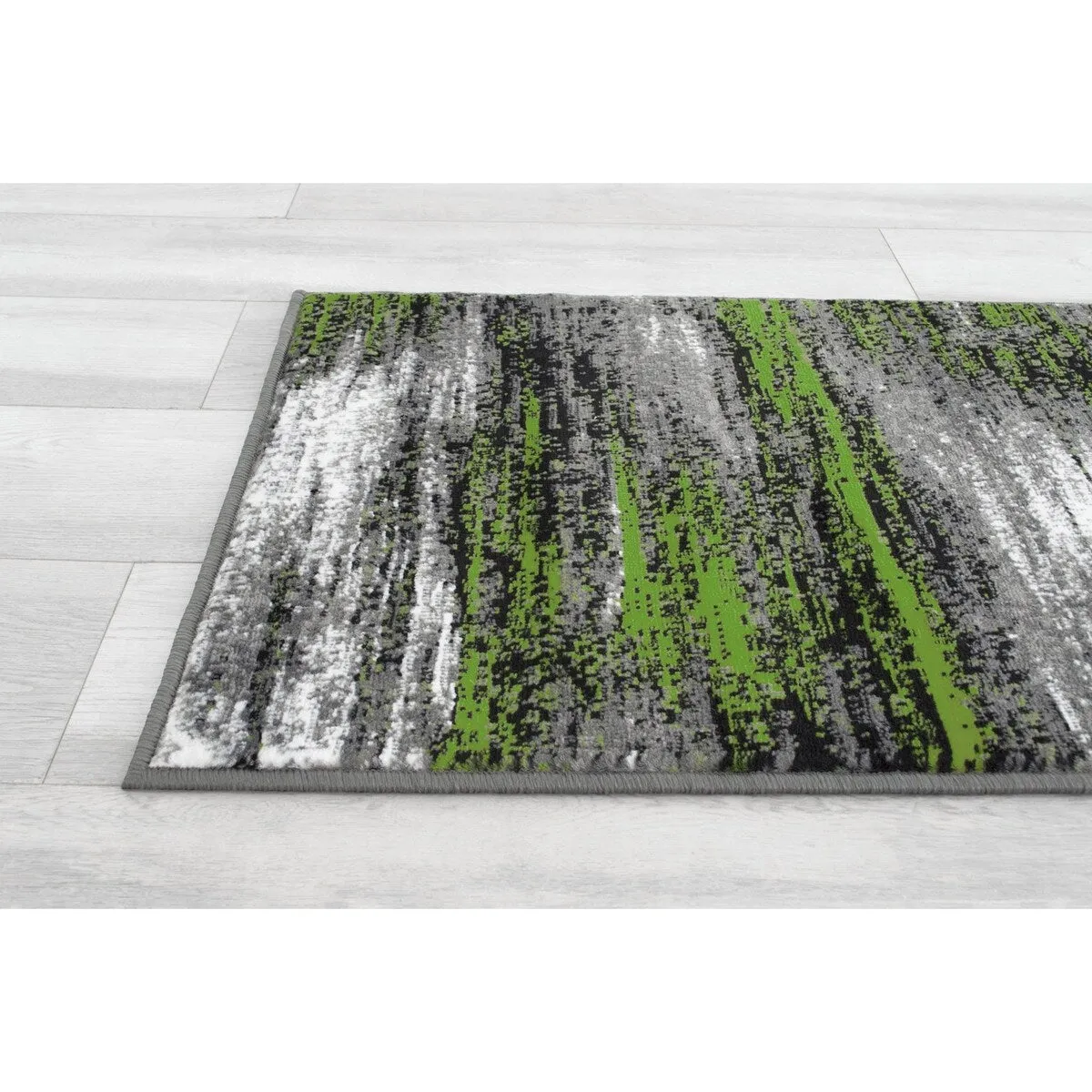 Electric Green. Grey. Silver. Black Abstract Rug Modern Contemporary Brush Pattern