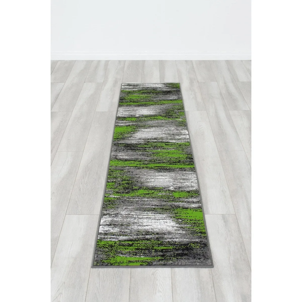 Electric Green. Grey. Silver. Black Abstract Rug Modern Contemporary Brush Pattern