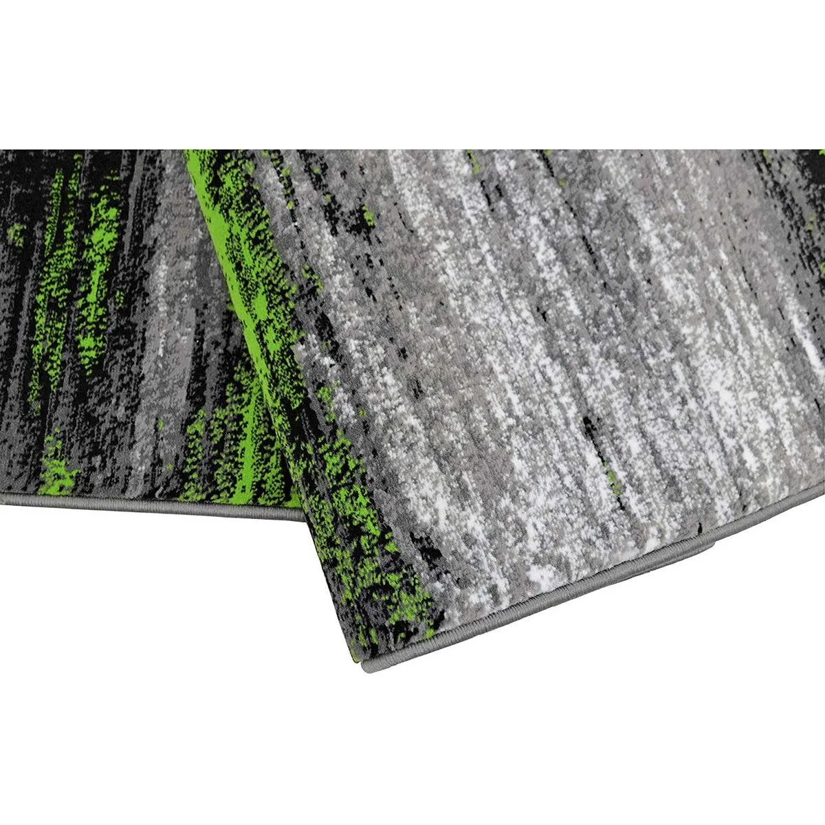 Electric Green. Grey. Silver. Black Abstract Rug Modern Contemporary Brush Pattern
