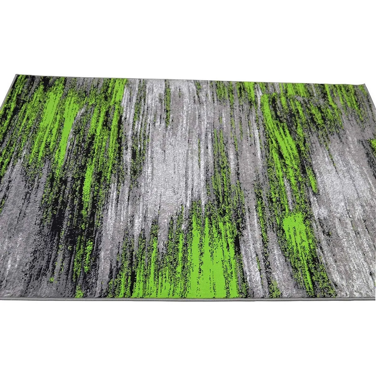 Electric Green. Grey. Silver. Black Abstract Rug Modern Contemporary Brush Pattern