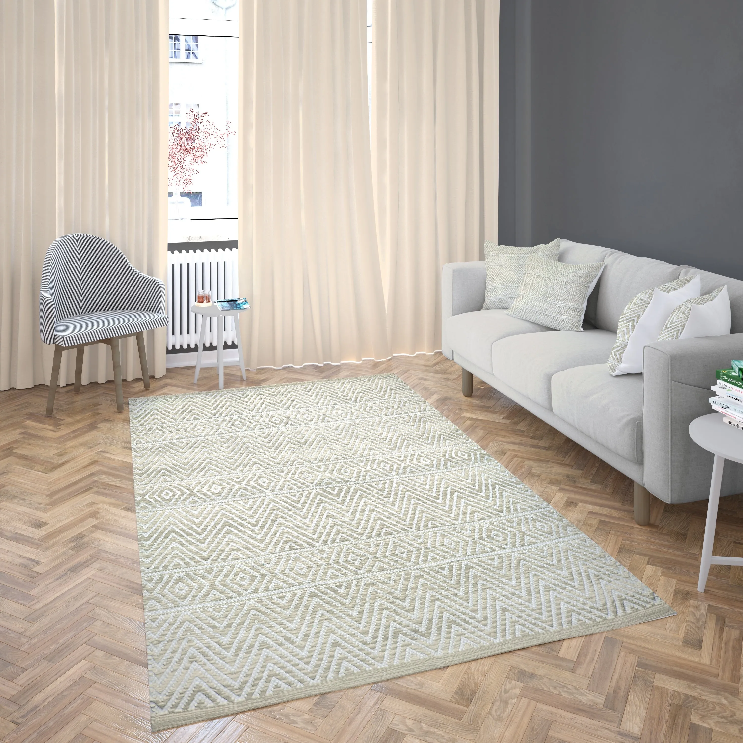 Fabstyles Herringbone Flatweave Cotton Area Rag Rug for Living Room
