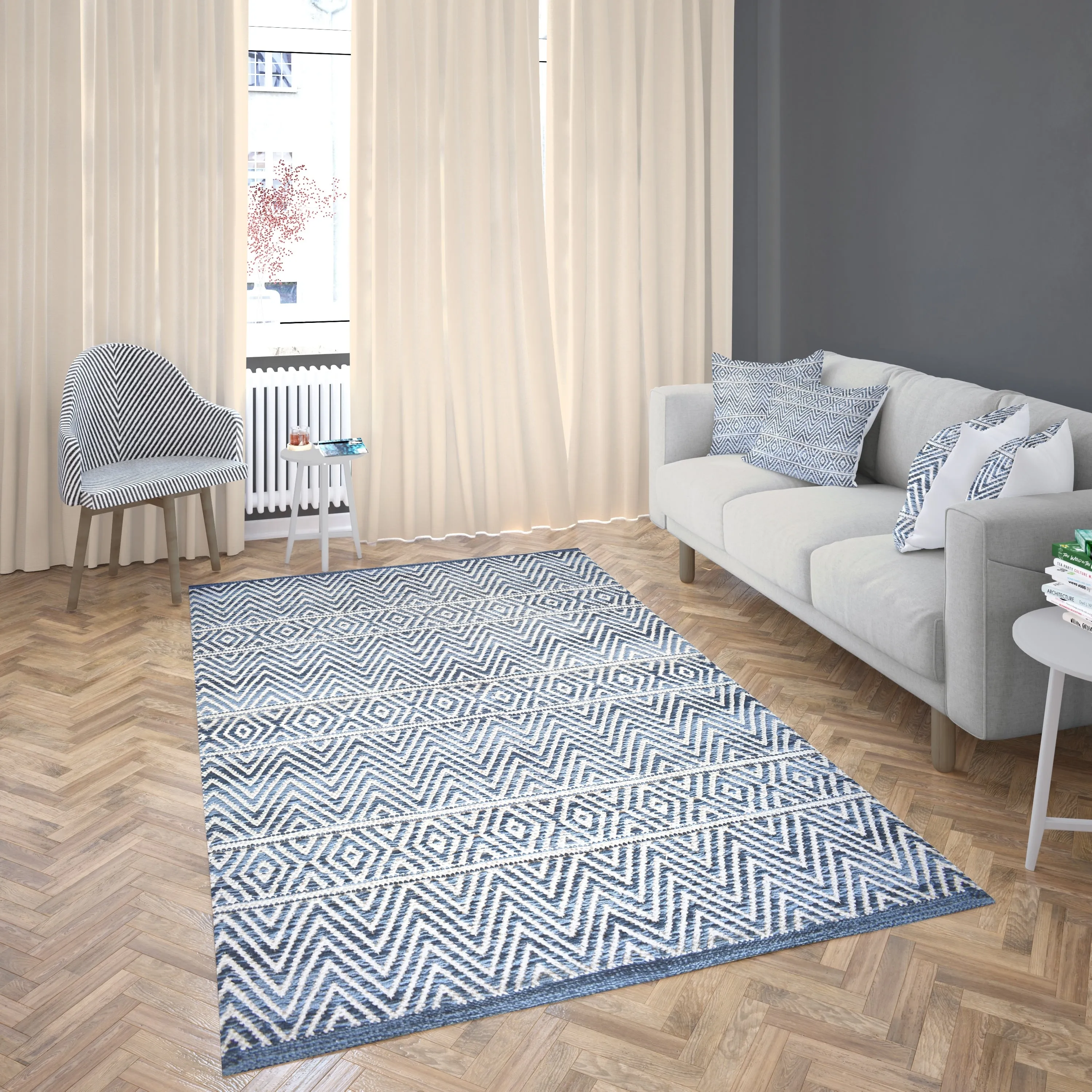 Fabstyles Herringbone Flatweave Cotton Area Rag Rug for Living Room