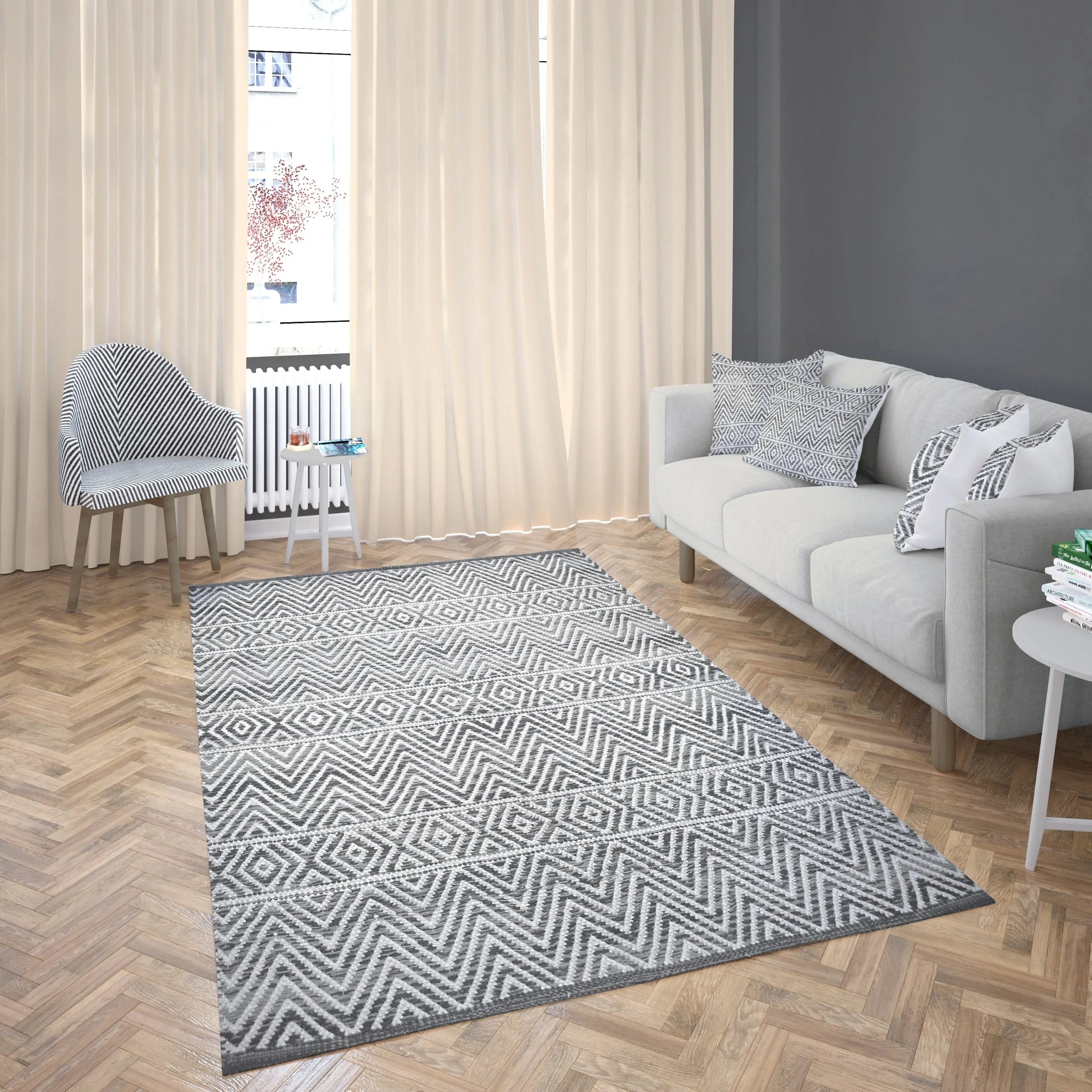 Fabstyles Herringbone Flatweave Cotton Area Rag Rug for Living Room
