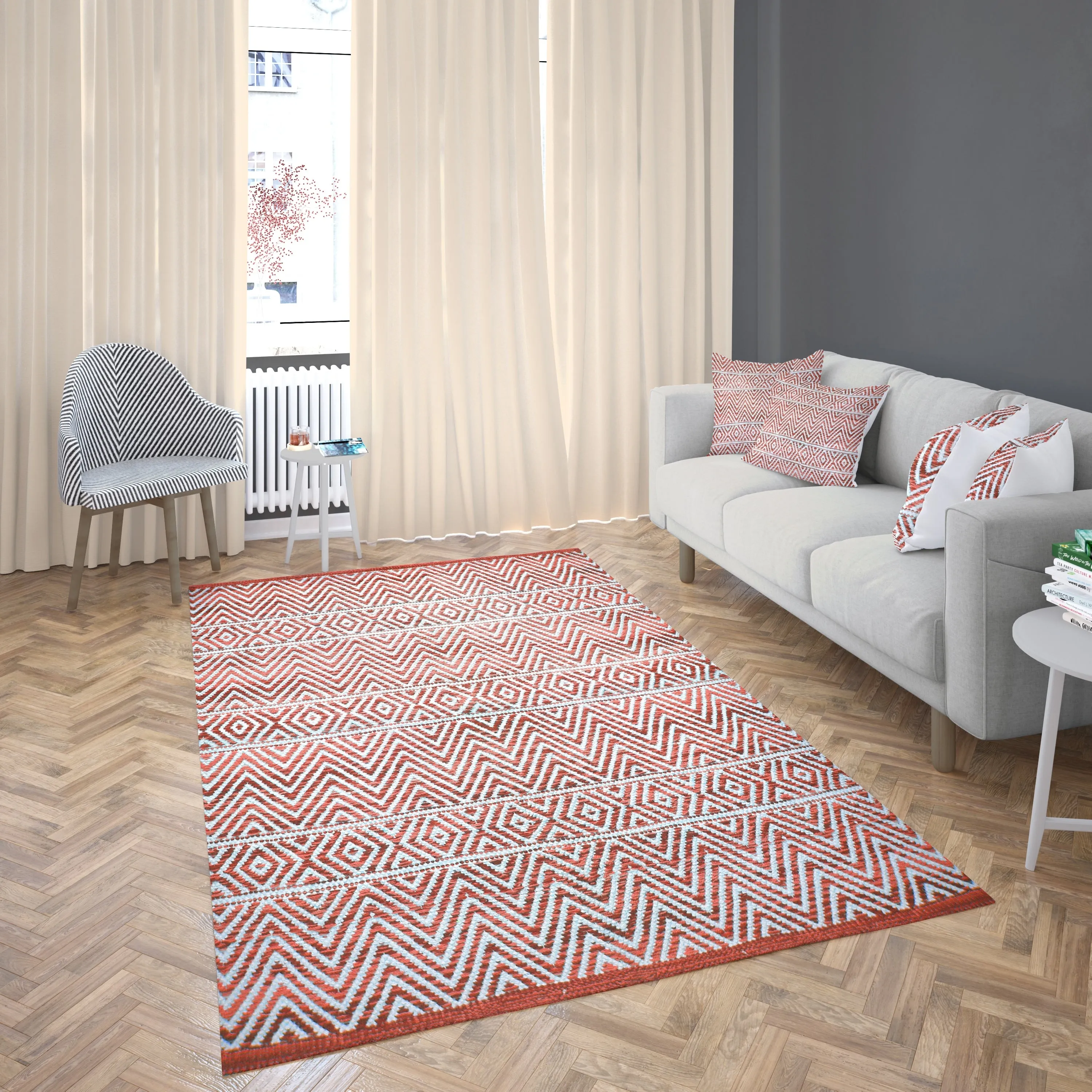 Fabstyles Herringbone Flatweave Cotton Area Rag Rug for Living Room