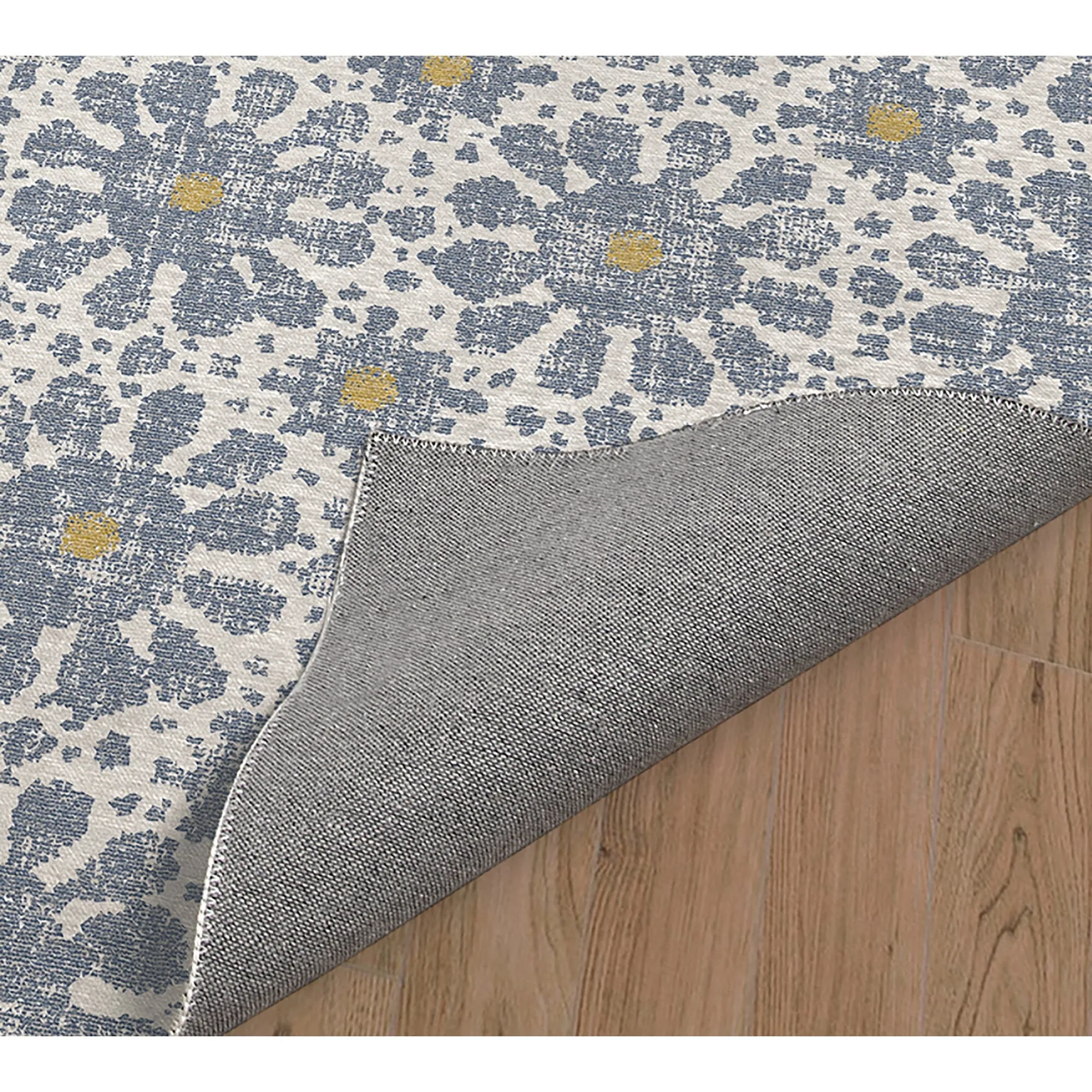 FARMHOUSE FLOWER DENIM BLUE Kitchen Mat By Kavka Designs