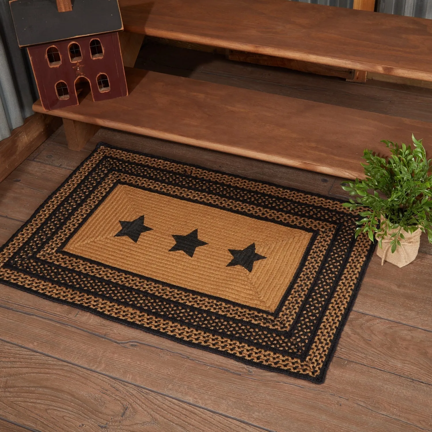 Farmhouse Jute Rug Rect Stencil Stars w/ Pad 24x36 - 2' x 3'