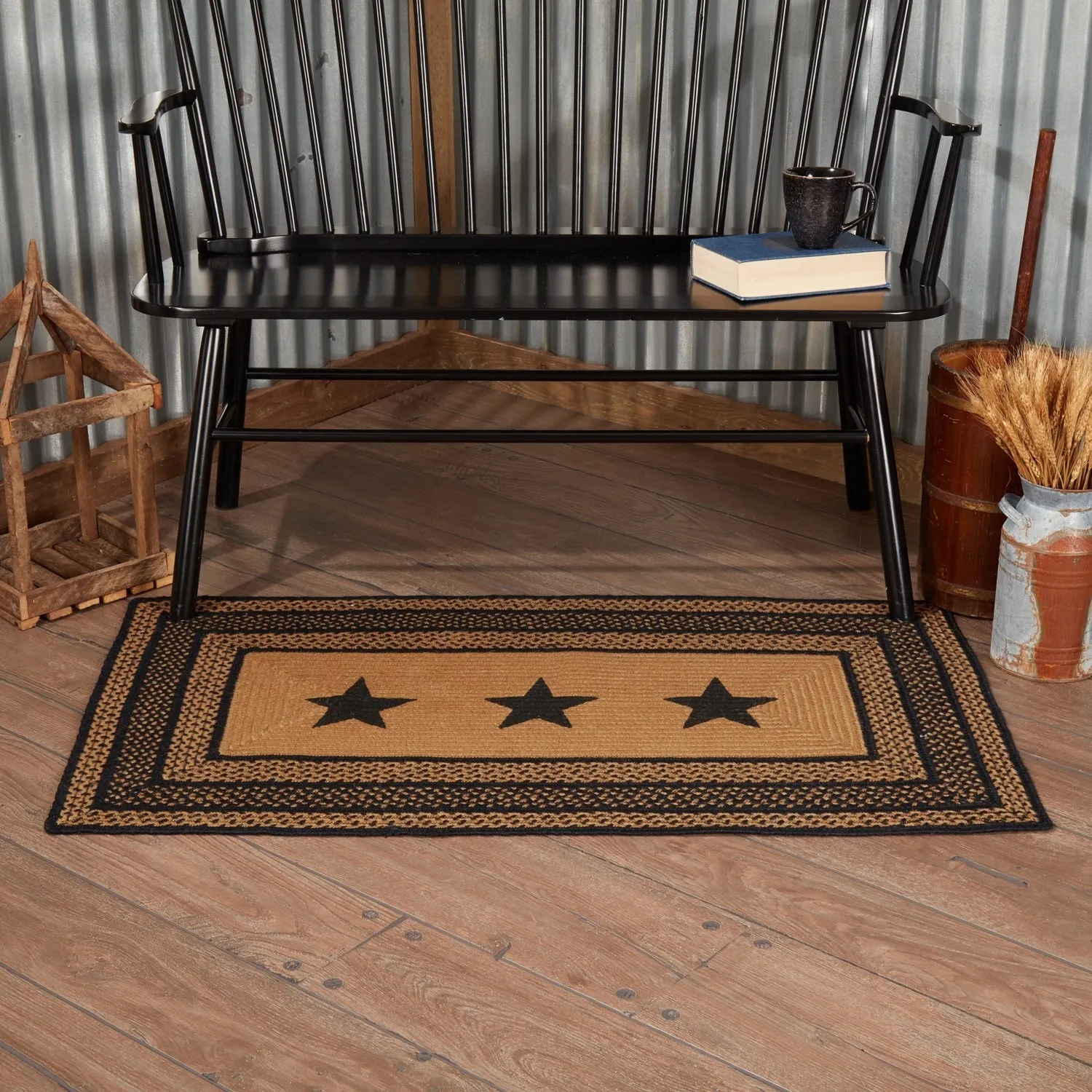 Farmhouse Jute Rug Rect Stencil Stars w/ Pad 27x48 - 27 x 48 Rectangle