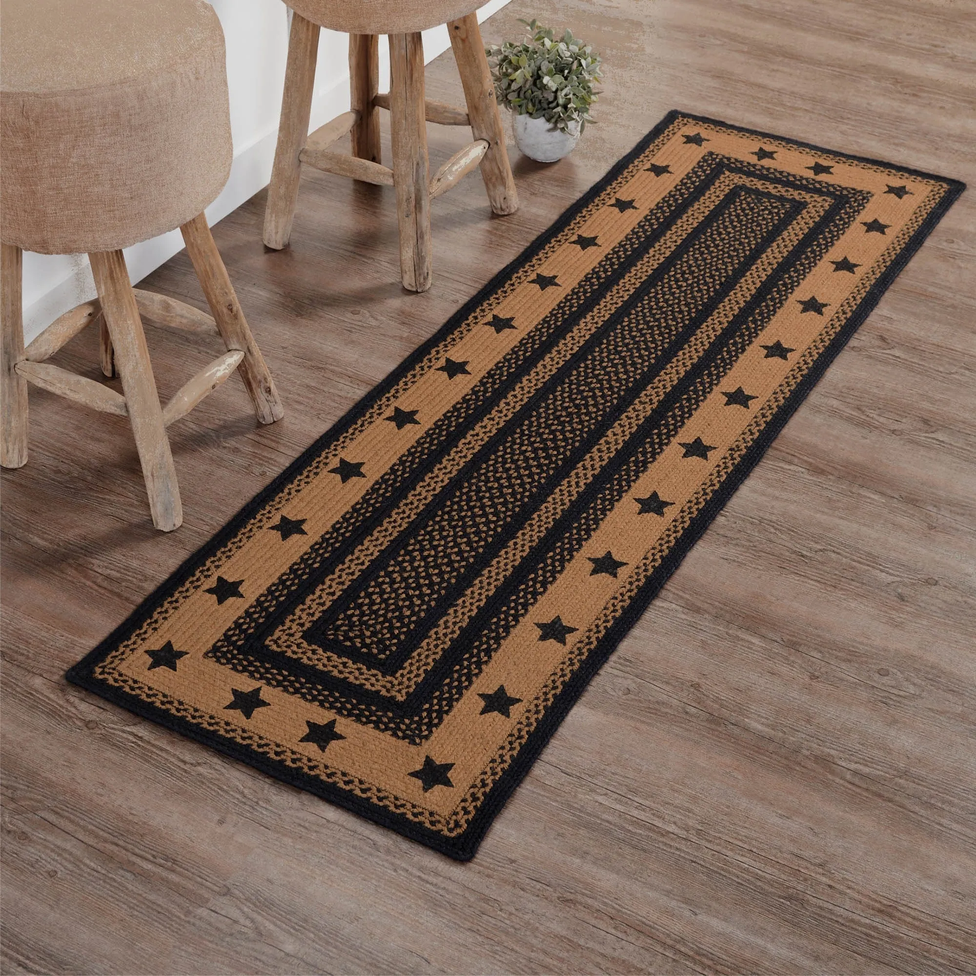 Farmhouse Jute Rug/Runner Rect Stencil Stars w/ Pad 24x78 - 2' x 6'