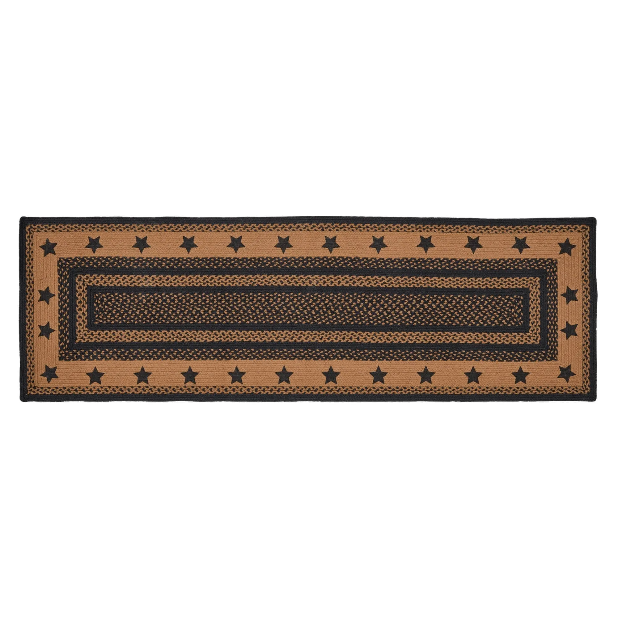 Farmhouse Jute Rug/Runner Rect Stencil Stars w/ Pad 24x78 - 2' x 6'
