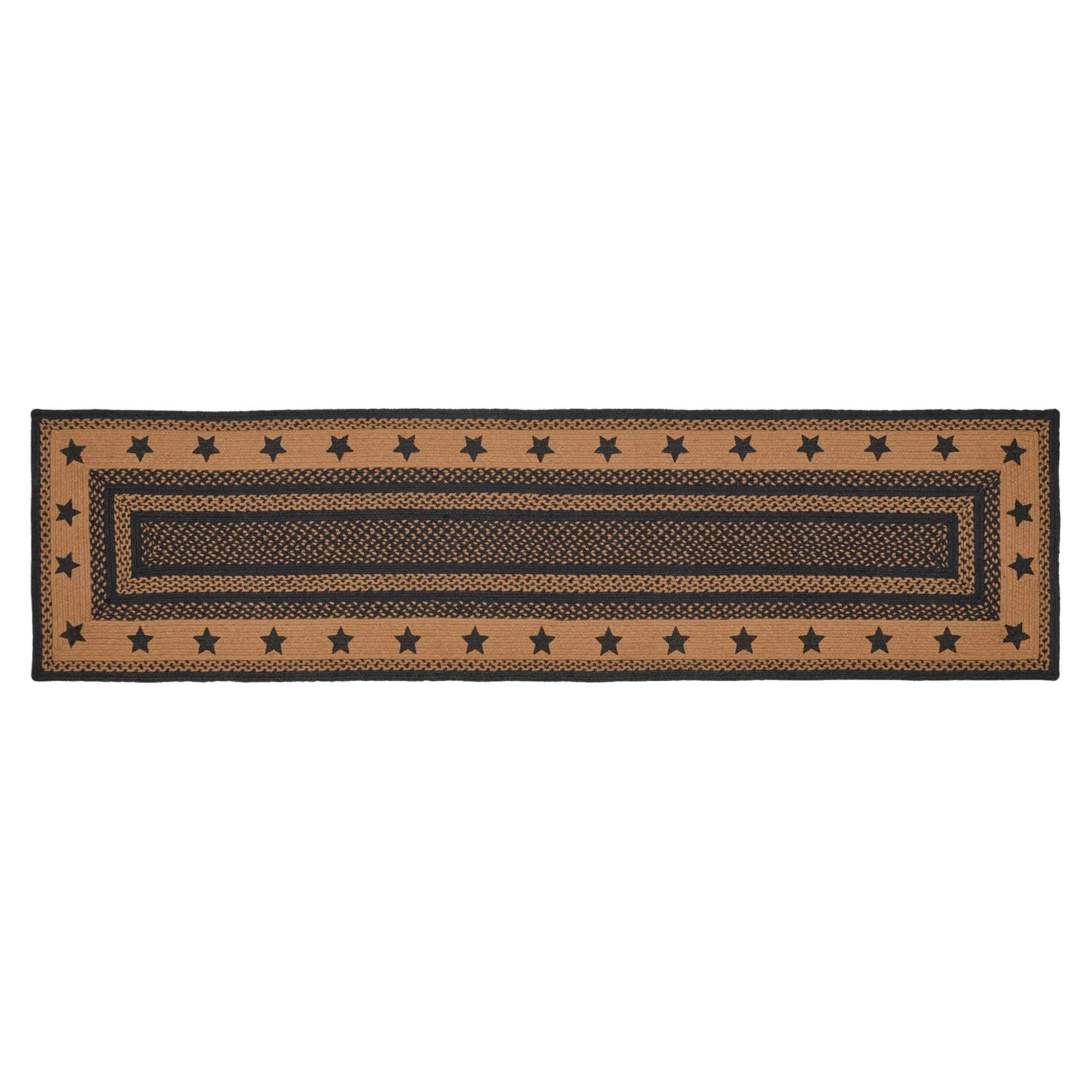 Farmhouse Jute Rug/Runner Rect Stencil Stars w/ Pad 24x96 - 2' x 8'