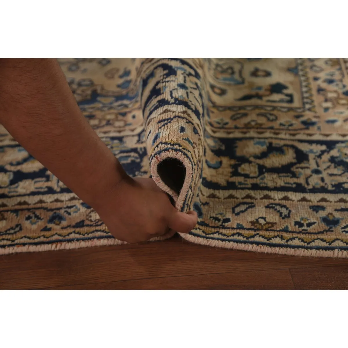 Floral Mashad Persian Vintage Rug Hand-Knotted Wool Carpet - 6'3x 9'1