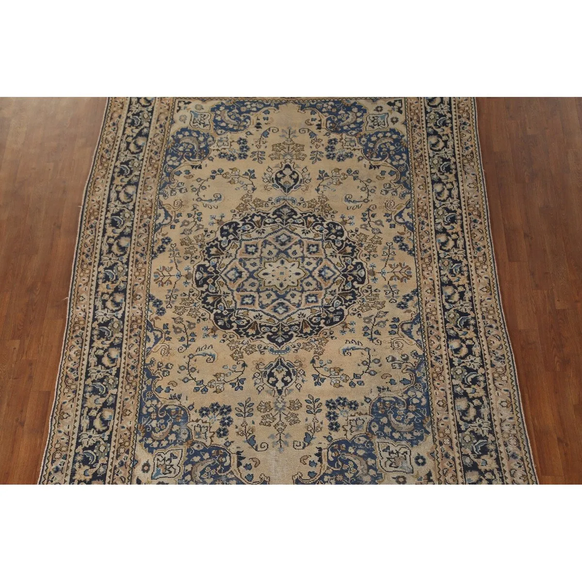 Floral Mashad Persian Vintage Rug Hand-Knotted Wool Carpet - 6'3x 9'1