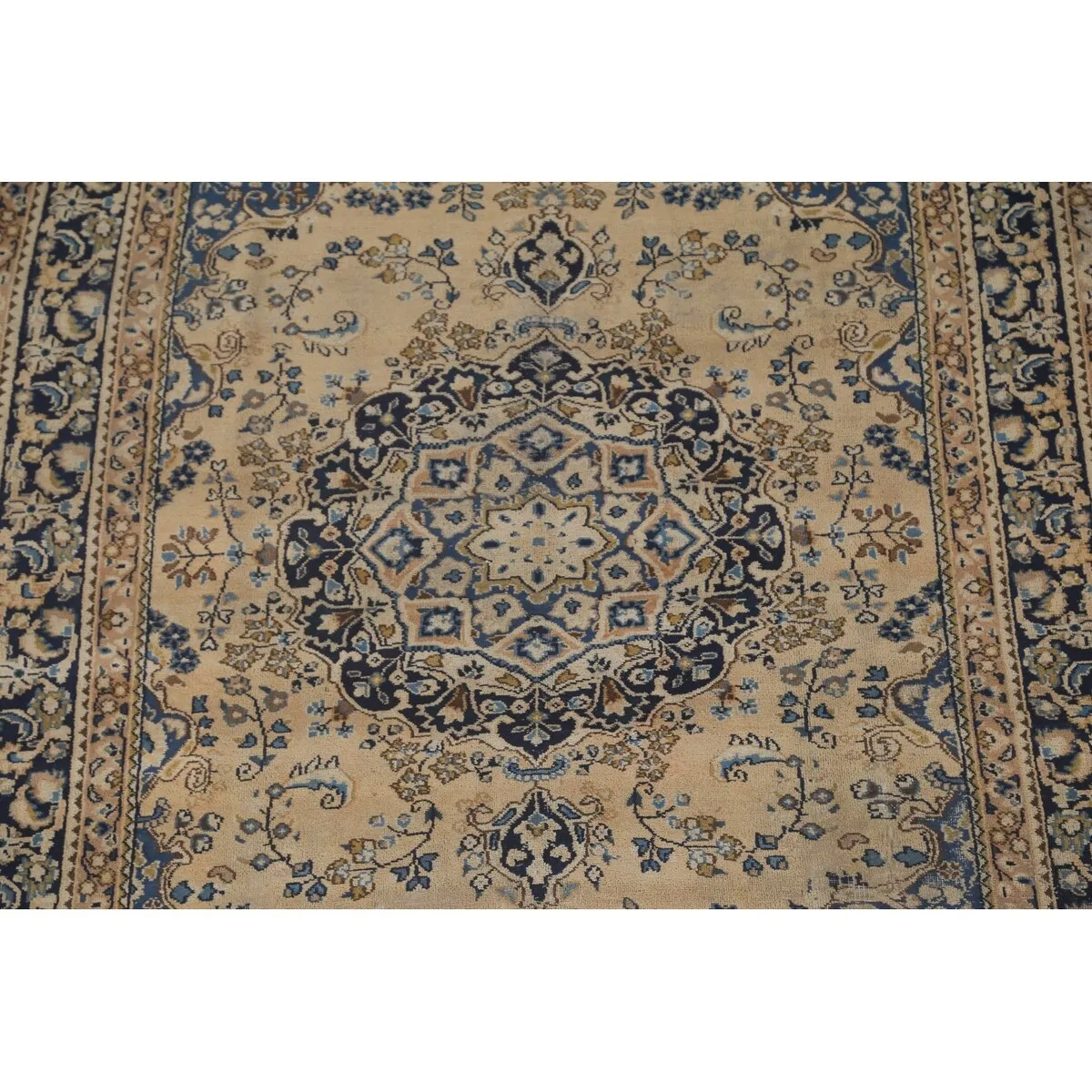 Floral Mashad Persian Vintage Rug Hand-Knotted Wool Carpet - 6'3x 9'1