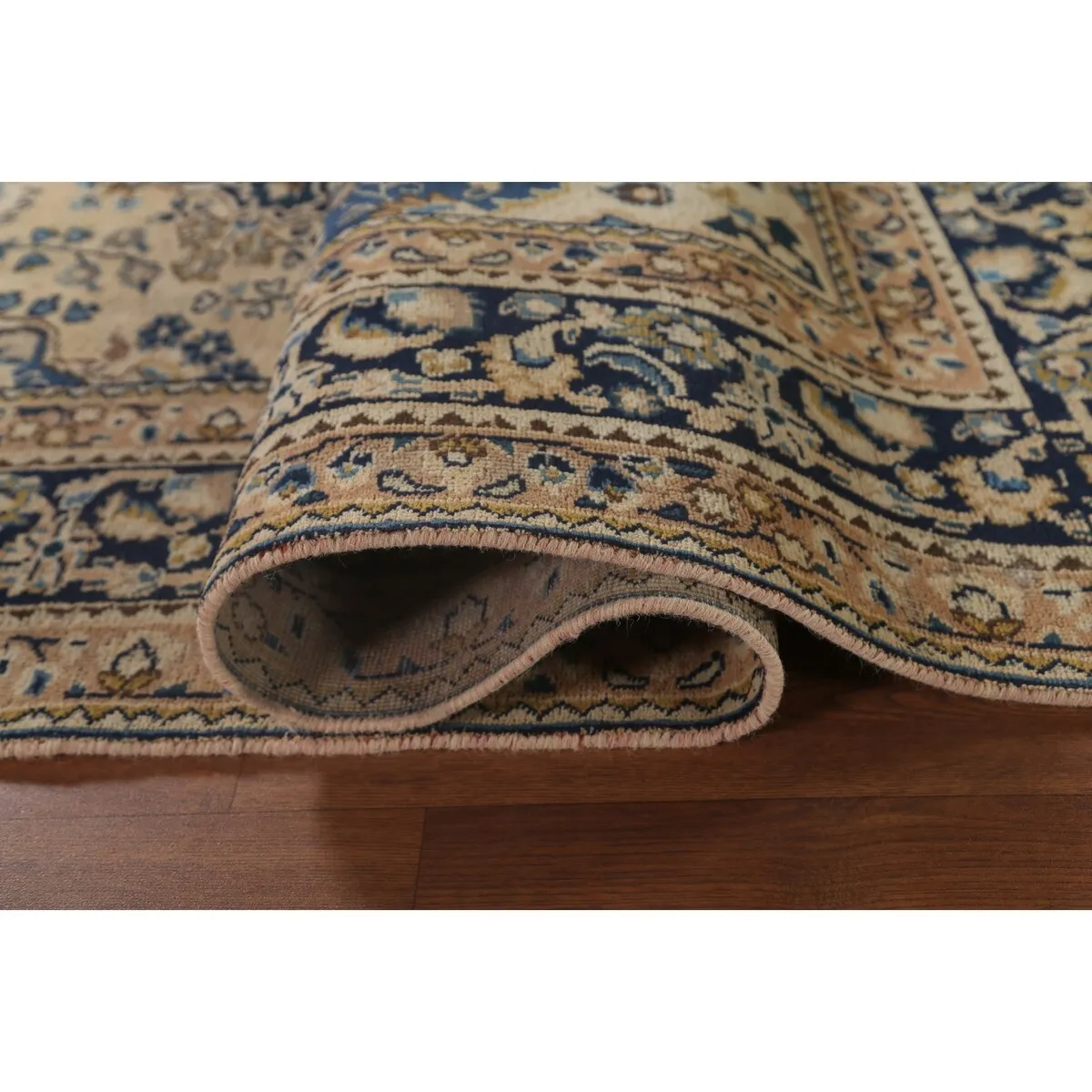 Floral Mashad Persian Vintage Rug Hand-Knotted Wool Carpet - 6'3x 9'1