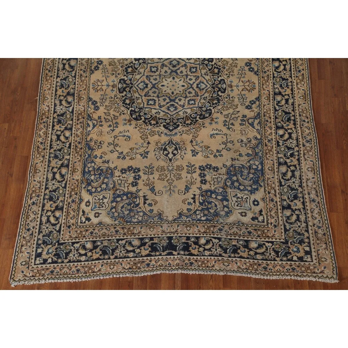 Floral Mashad Persian Vintage Rug Hand-Knotted Wool Carpet - 6'3x 9'1