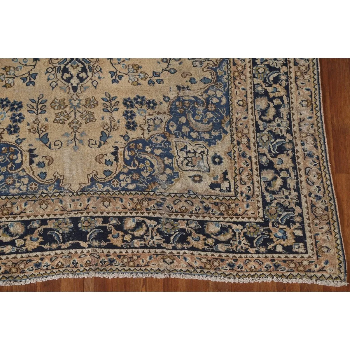 Floral Mashad Persian Vintage Rug Hand-Knotted Wool Carpet - 6'3x 9'1