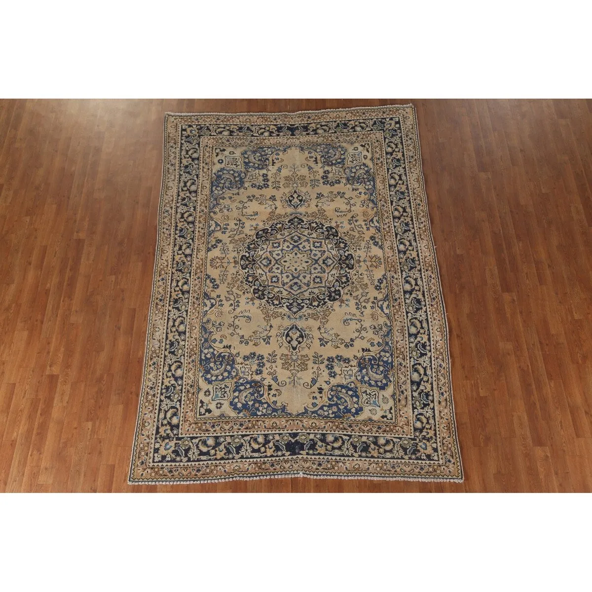 Floral Mashad Persian Vintage Rug Hand-Knotted Wool Carpet - 6'3x 9'1