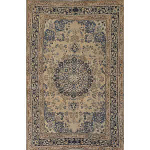 Floral Mashad Persian Vintage Rug Hand-Knotted Wool Carpet - 6'3x 9'1