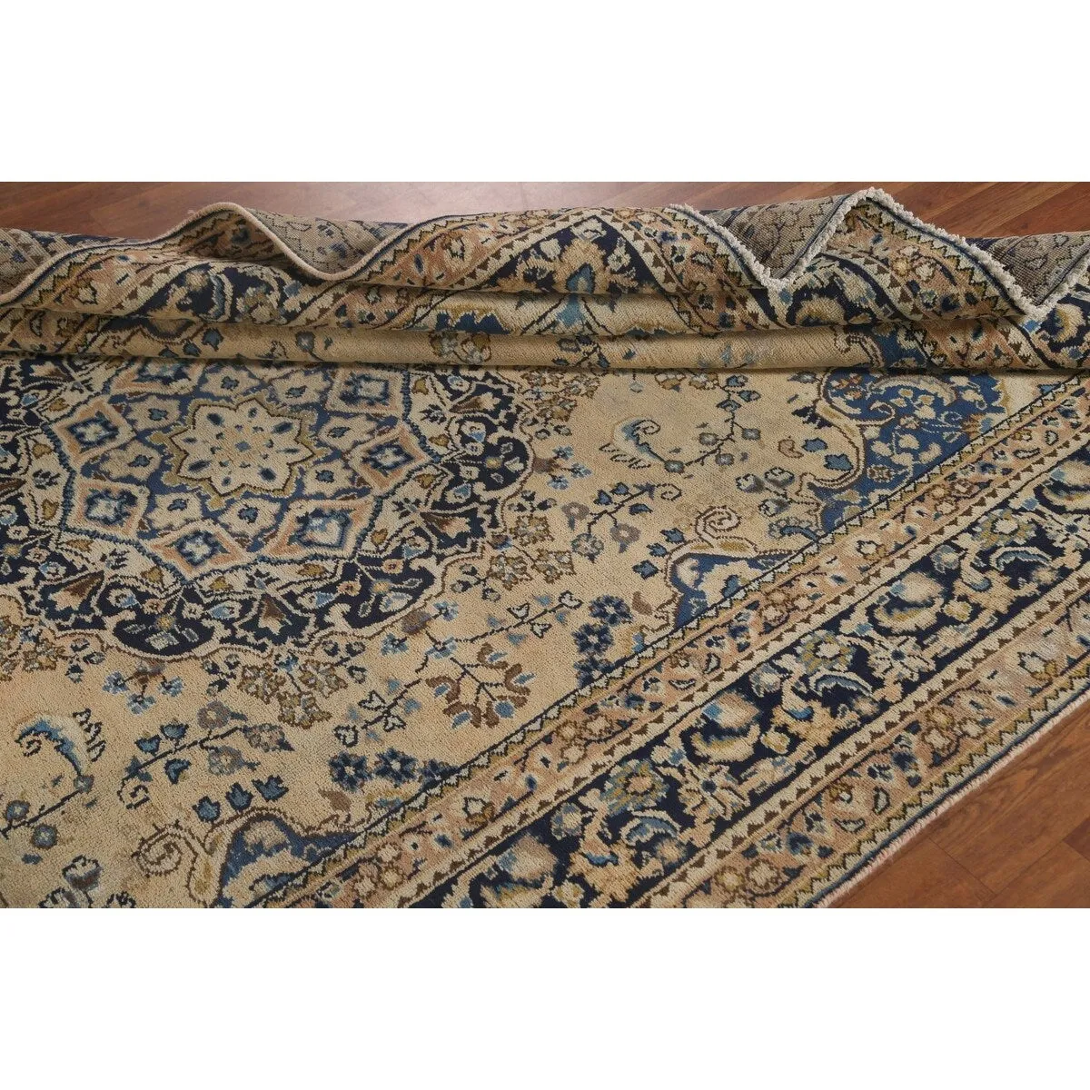 Floral Mashad Persian Vintage Rug Hand-Knotted Wool Carpet - 6'3x 9'1