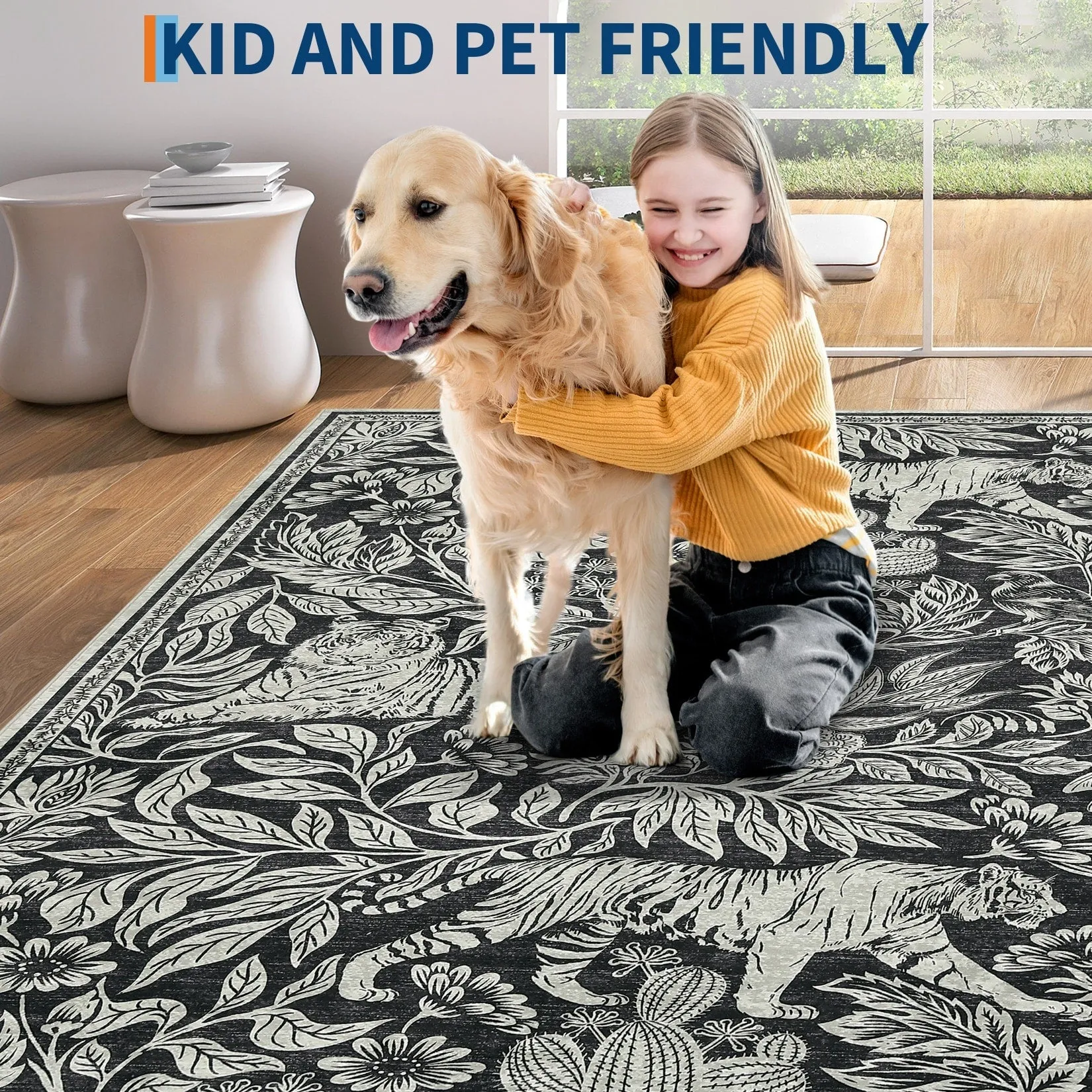 Forest Tiger Rugs Living Room Rug. Soft Washable Bedroom Rug. Low Pile Non-Slip Dining Room Home Office Carpet