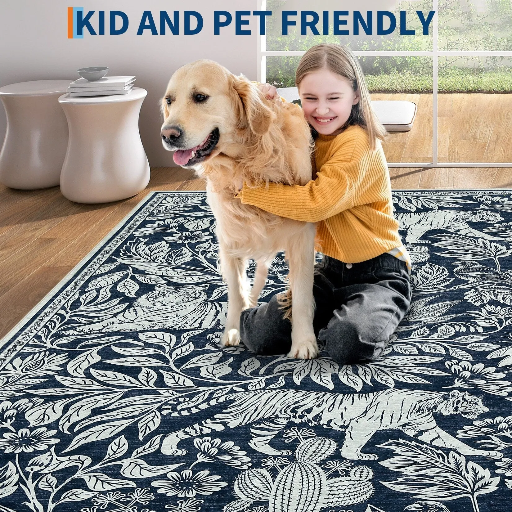 Forest Tiger Rugs Living Room Rug. Soft Washable Bedroom Rug. Low Pile Non-Slip Dining Room Home Office Carpet