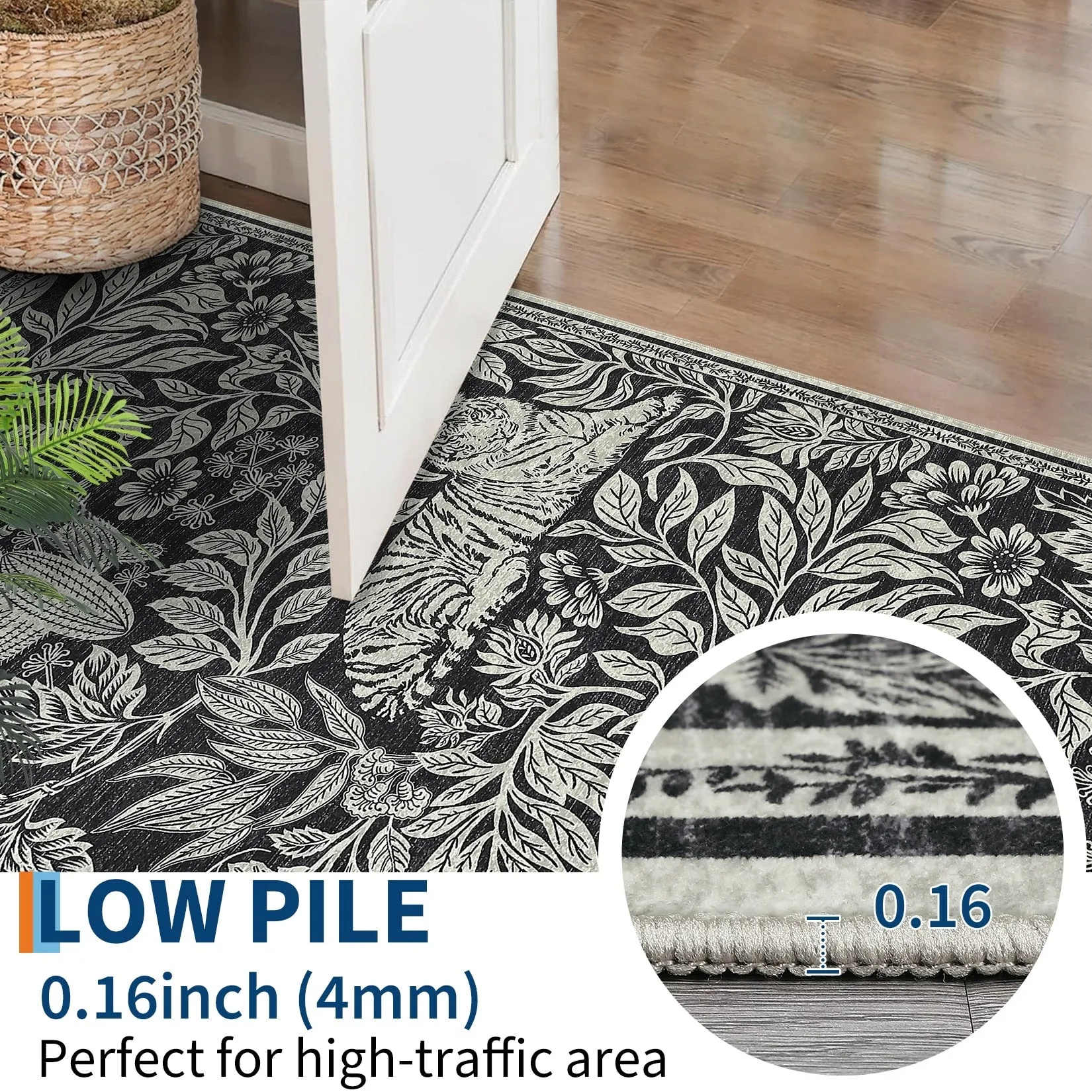 Forest Tiger Rugs Living Room Rug. Soft Washable Bedroom Rug. Low Pile Non-Slip Dining Room Home Office Carpet